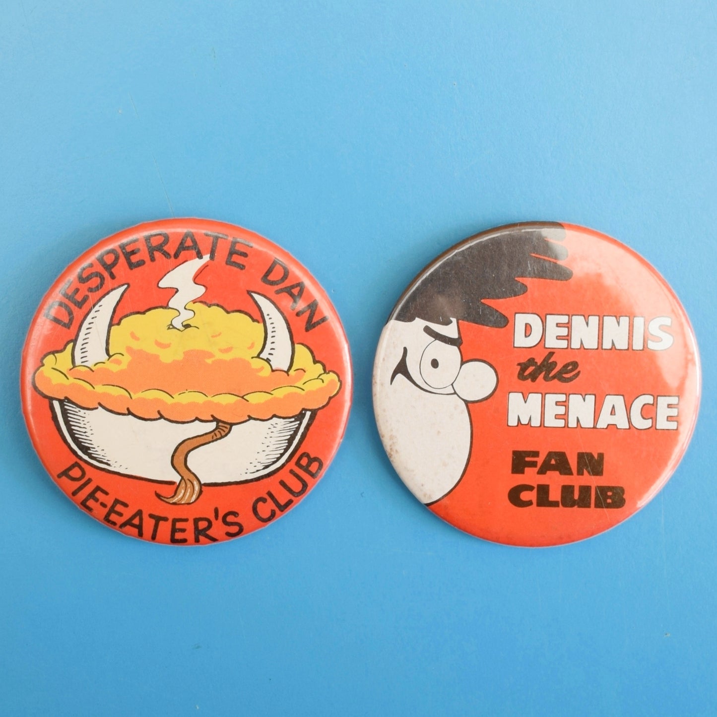 Vintage 1970s Dennis The Menace / Desperate Dan Badges
