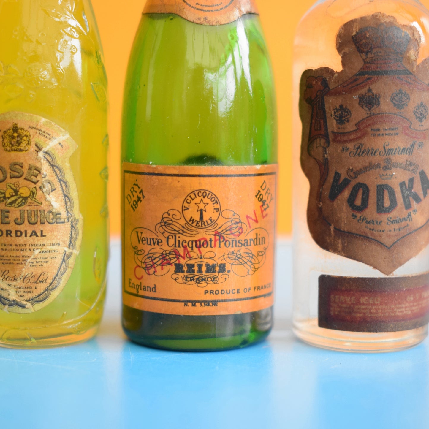 Vintage 1980s Mini Glass Bottles - Schweppes / Wink / Canada Dry / Verve Champagne