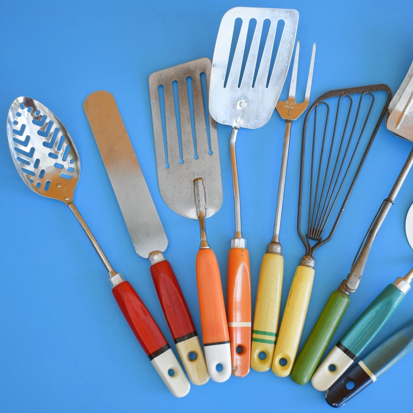 Vintage 1960s Kitchen Utensils - Red Orange, Yellow & Green