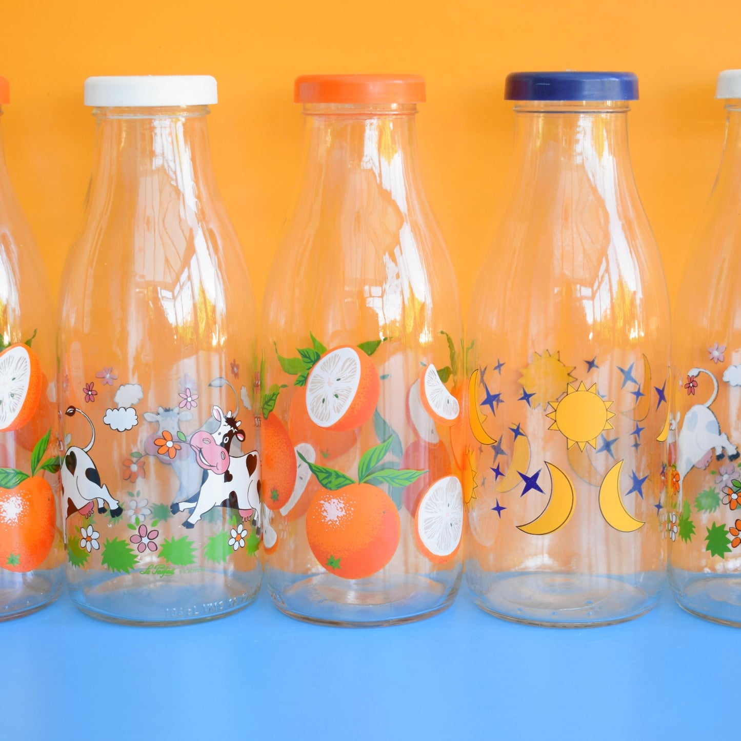 Vintage 1970s Orange Juice Bottles - French / France