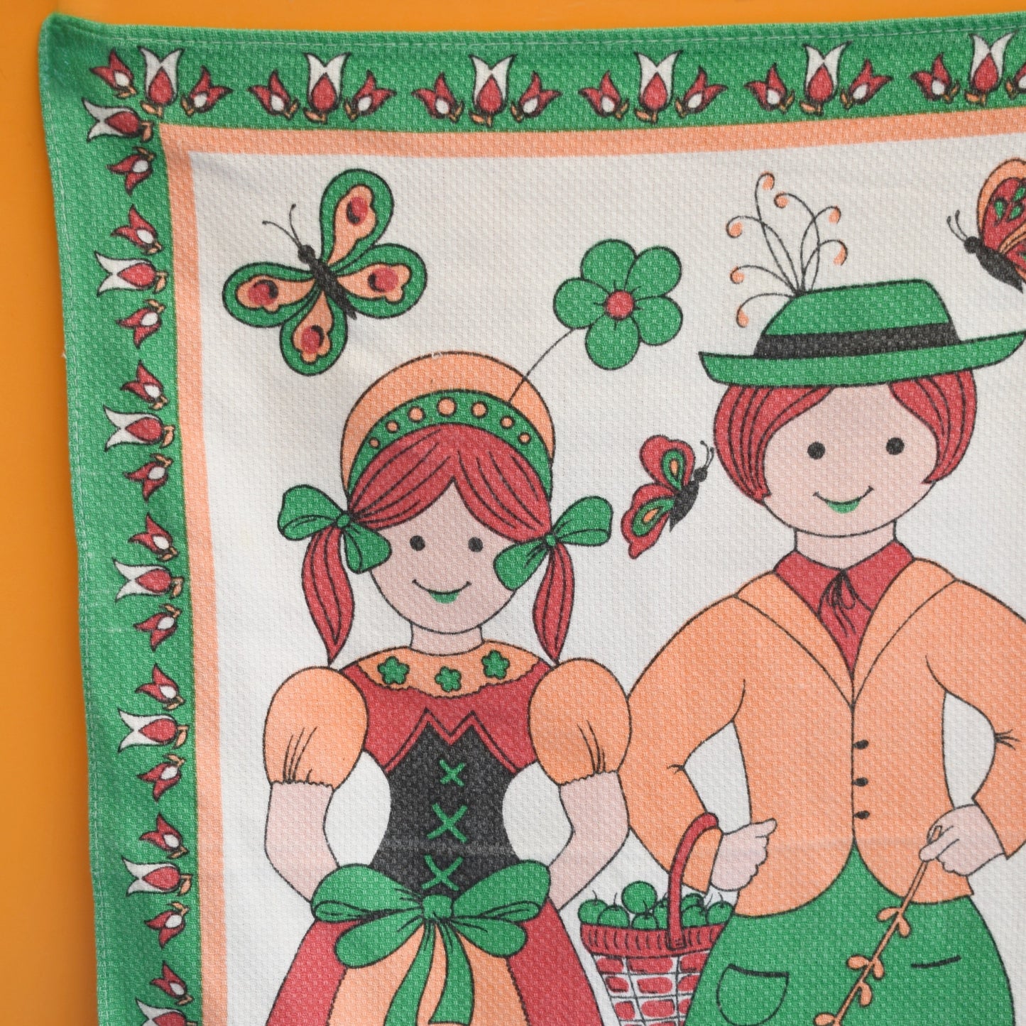 Vintage 1970s Tea Towel - Couple & Butterflies by Vintage