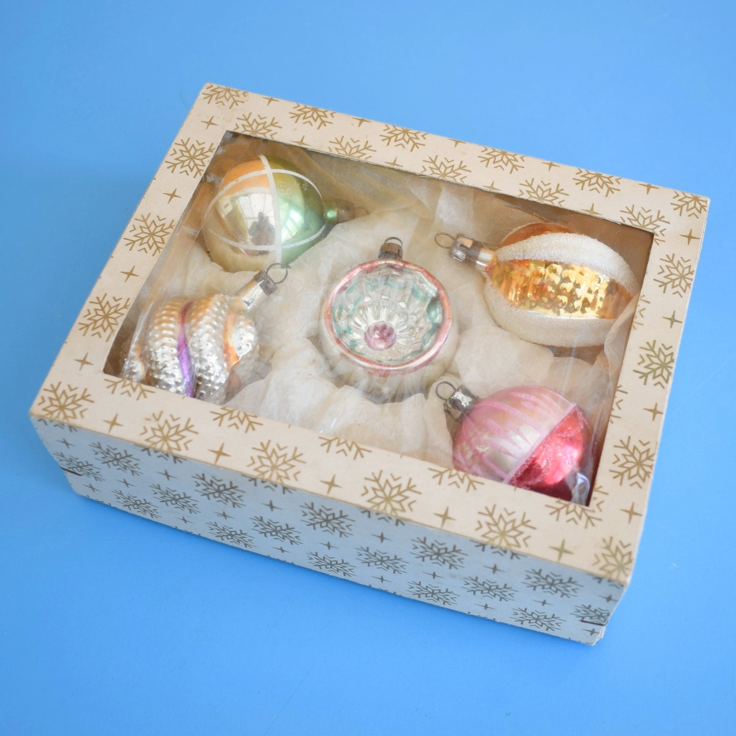 Vintage 1960s Glass Christmas Baubles - Pretty Shaped/ Pastels