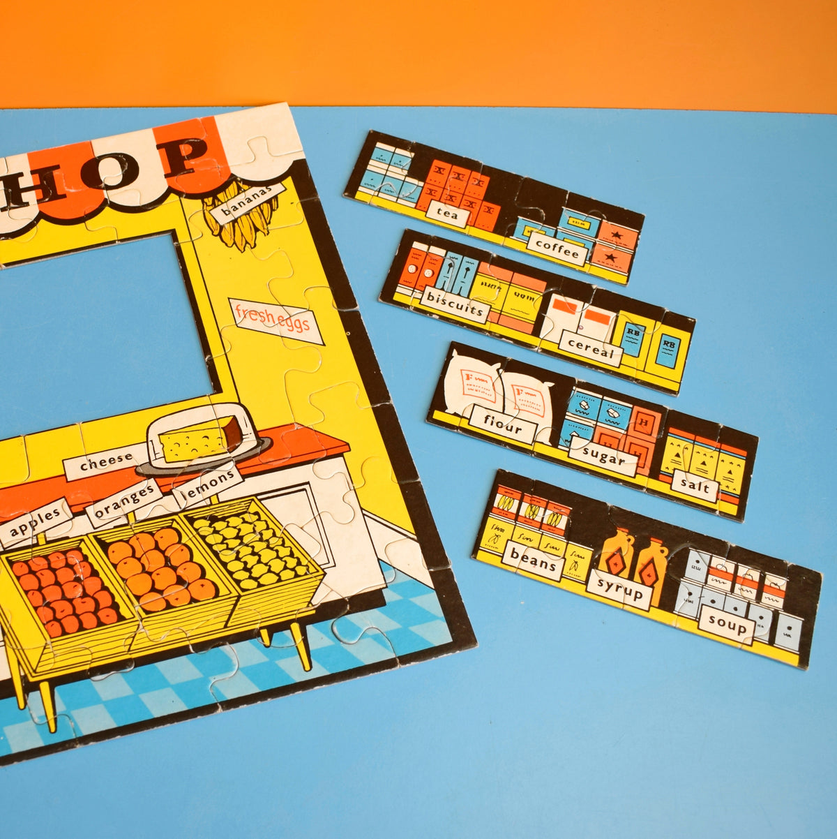 Vintage 1960s Grocer's Shop Cardboard Jigsaw Puzzle - Fill The Shelves by Pineapple Retro
