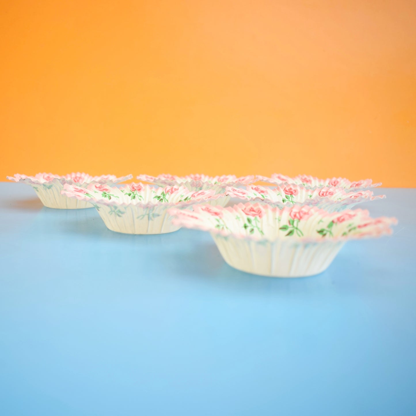 Vintage 1960s Floral/ Flower Power Paper Jelly Cups - Pink & Orange by Pineapple Retro