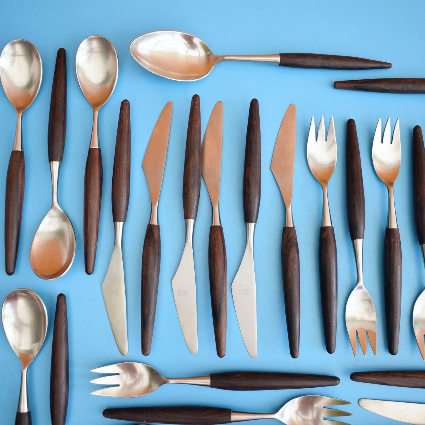 Vintage 1960s Cutlery Set - Butler - Sheba Pattern - Dark Wood