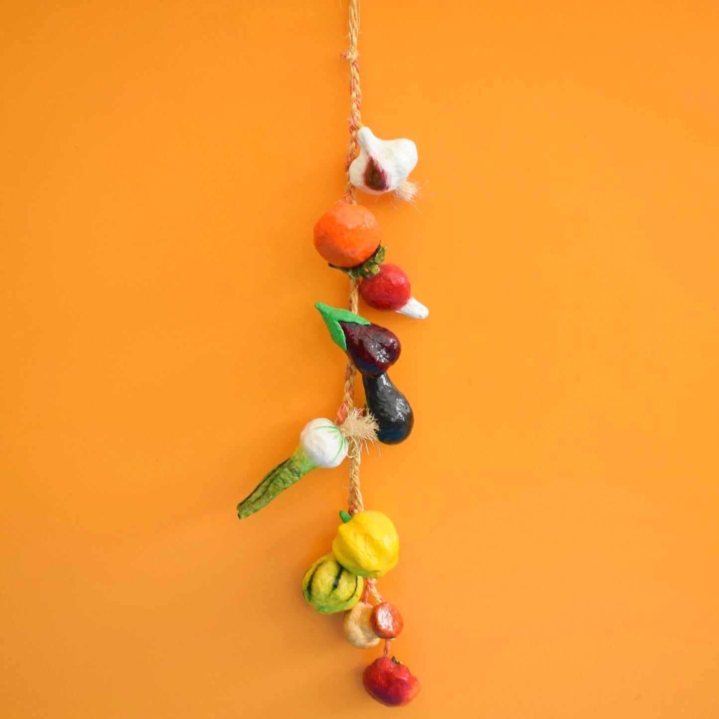 Vintage 1970s Kitsch String Of Faux Vegetables- Paper Mache - Mexican