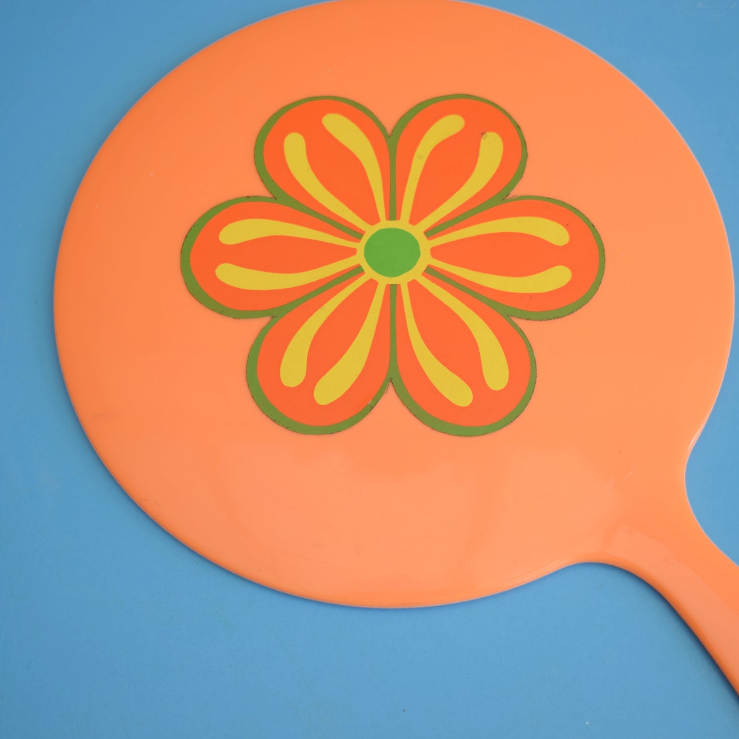 Vintage 1960s Plastic Hand Mirror - Orange