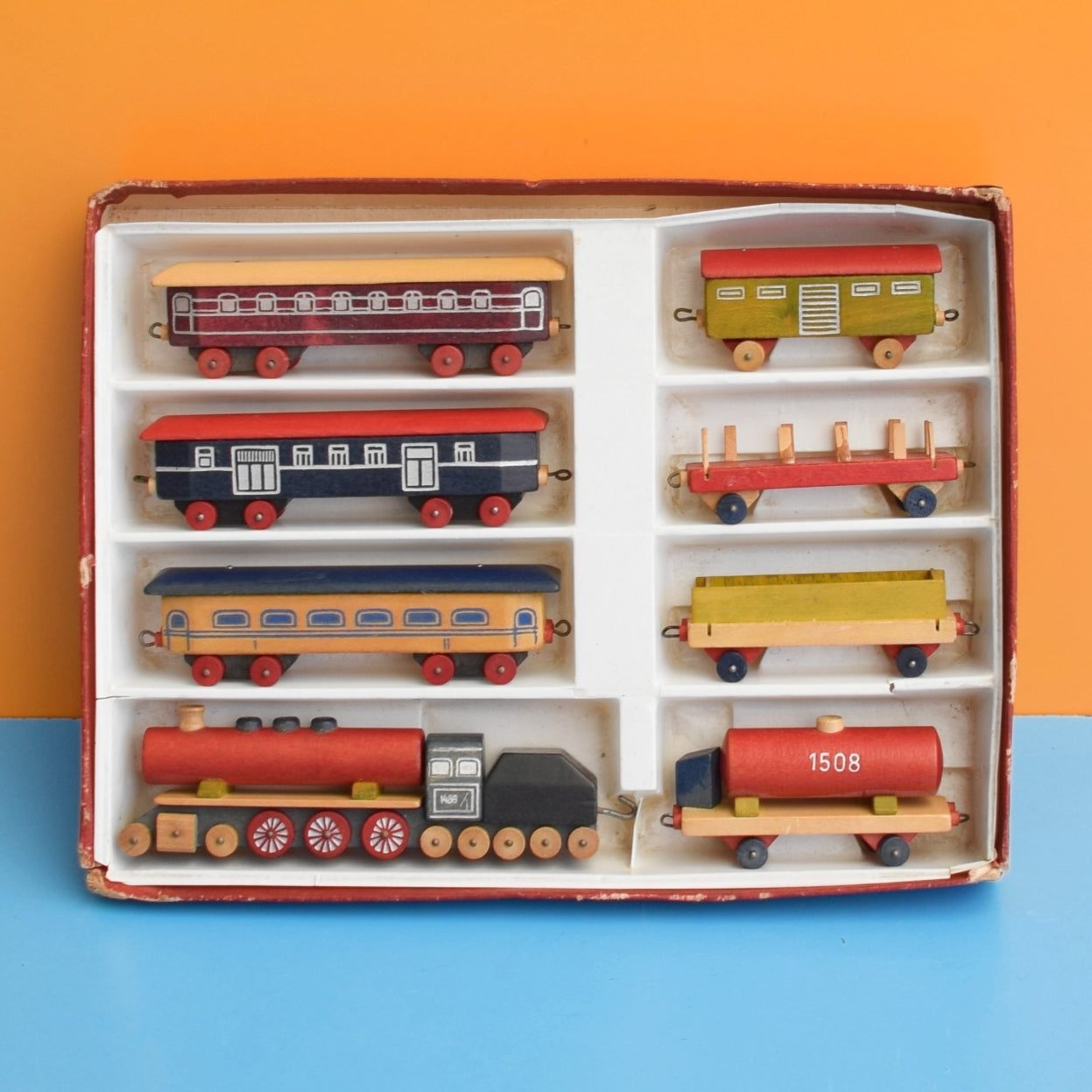 Vintage 1950s Mini Wooden Train Set- Boxed Toia Czechoslovakia