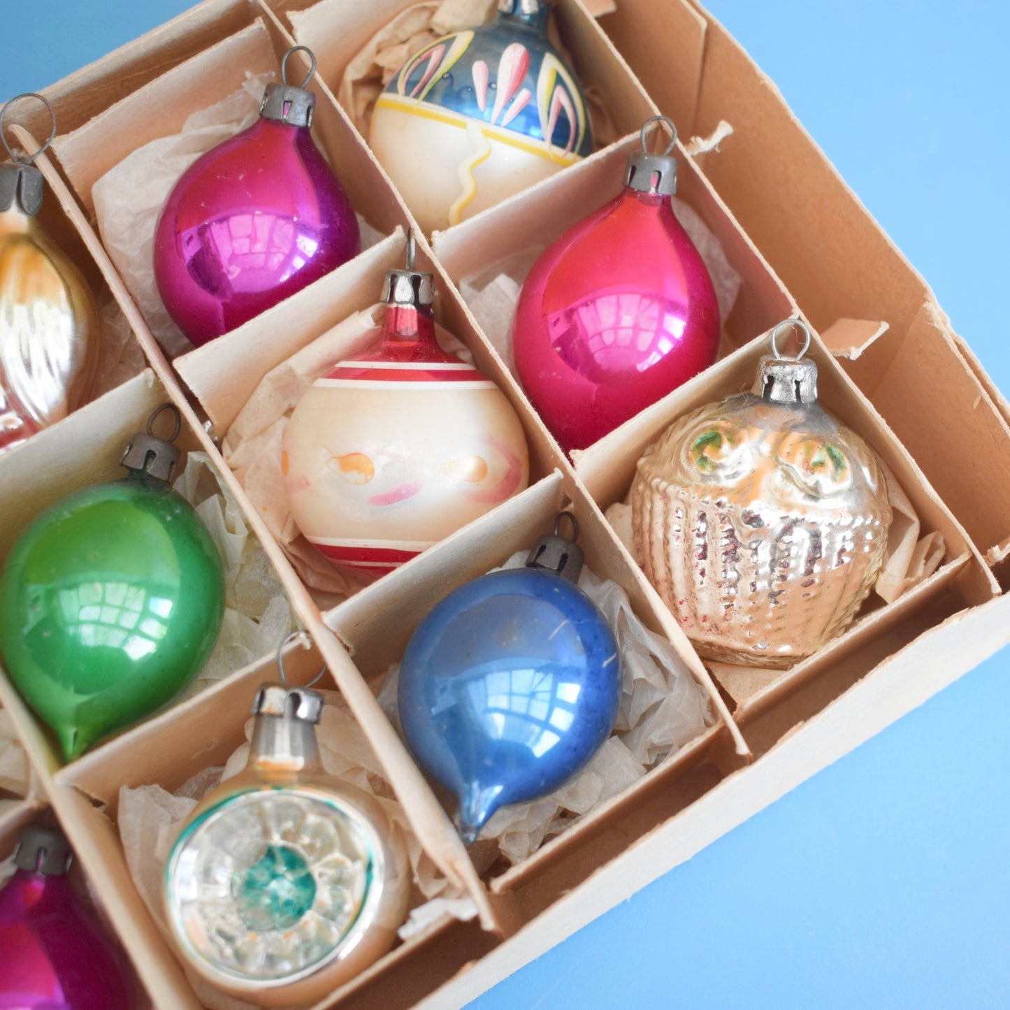 Vintage 1960s Glass Christmas Baubles - Smaller - Mixed x12