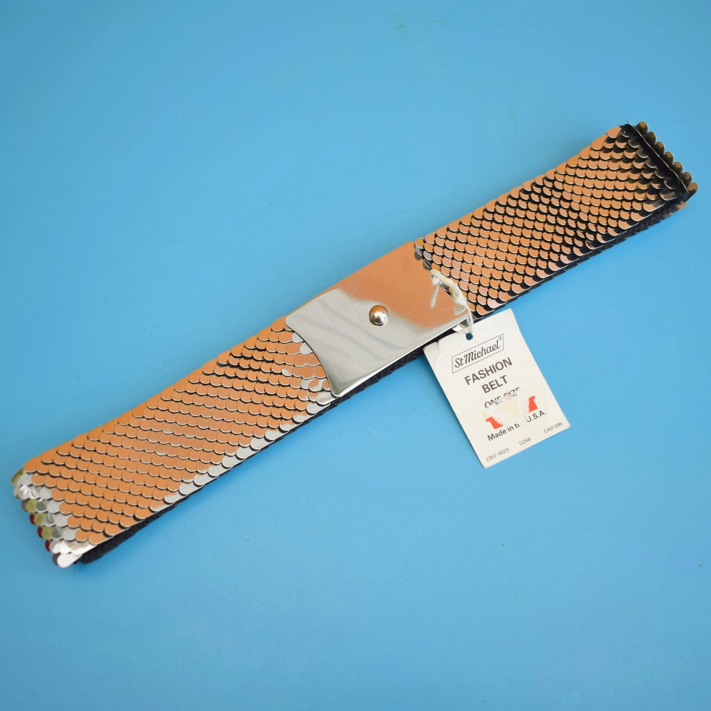 Vintage 1970s Stretchy Metal Scale / Chrome Buckle Belt - Silver. St Micheal by Pineapple Retro
