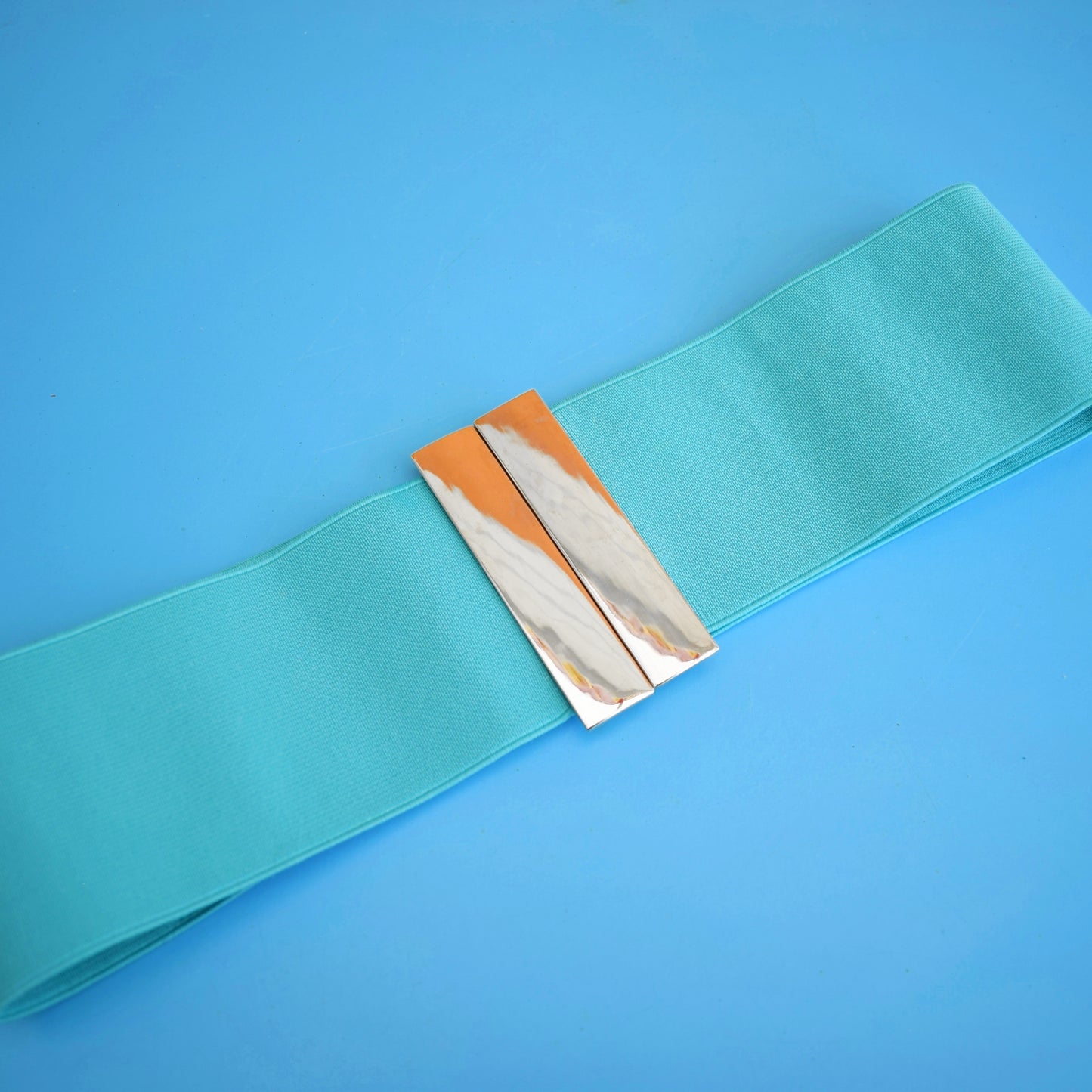 Vintage 1980s Stretchy Elasticated Cinch Belt - Turquoise/Chrome