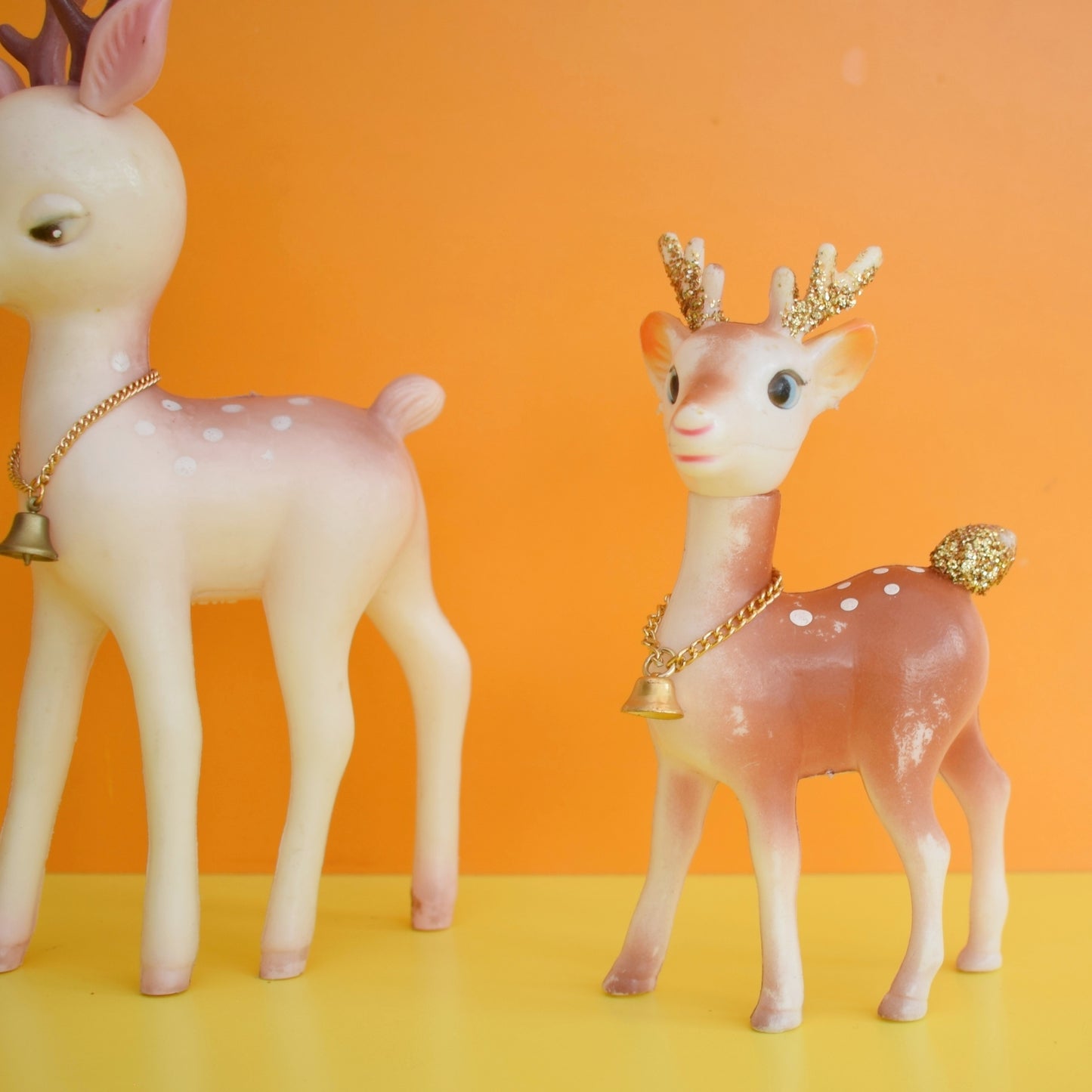 Vintage 1960s Bambi Kitsch Ornaments - Blow Mould Plastic Deer x2