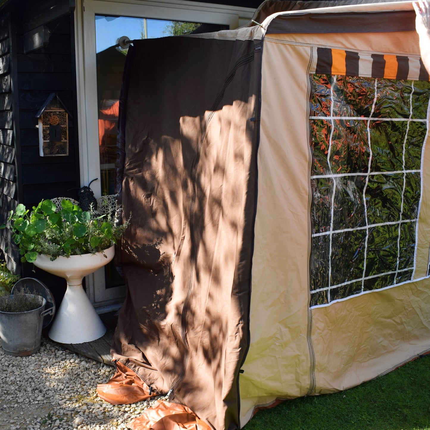 Vintage 1970s Caravan Porch Awning - Brown & Orange
