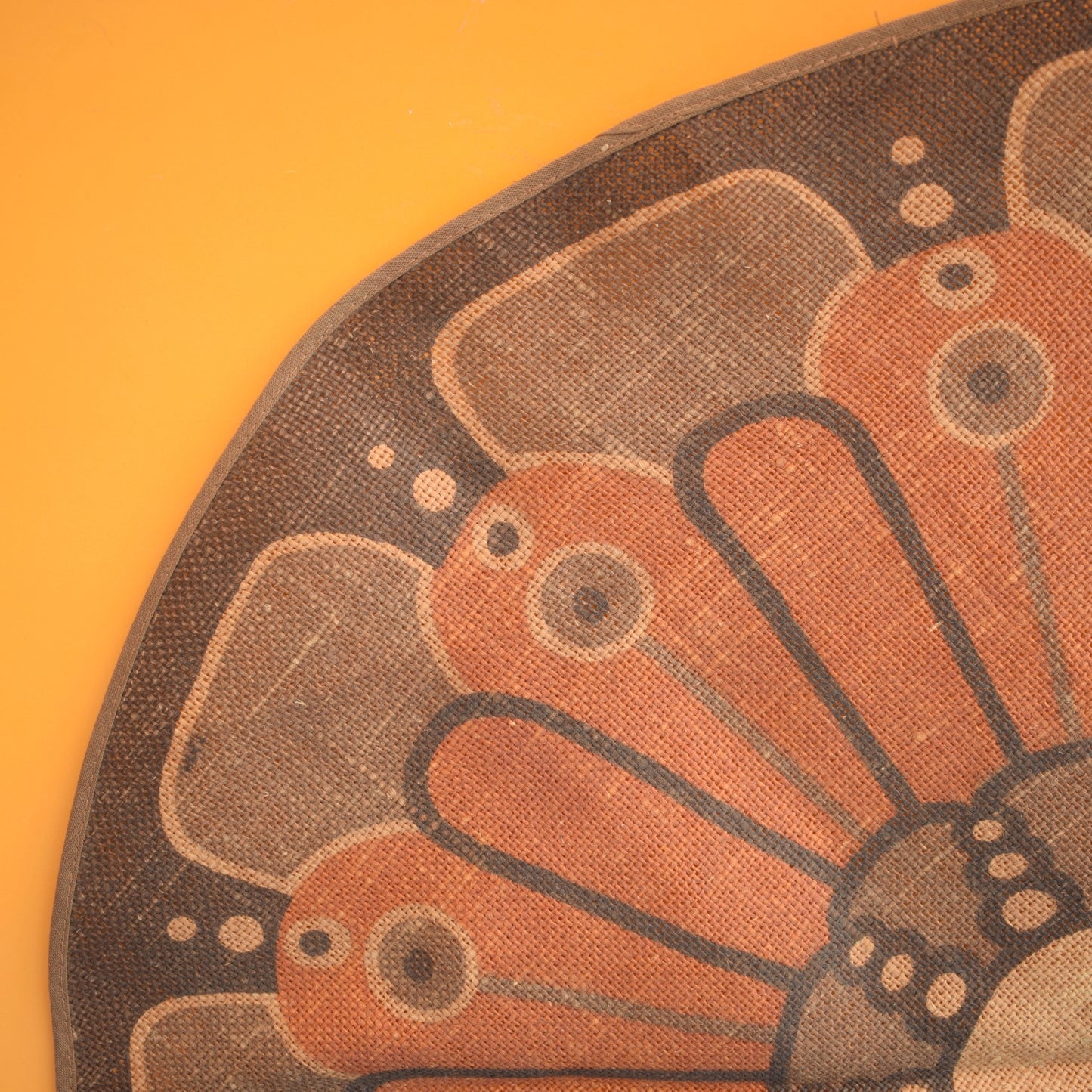 Vintage 1970s Round Flower Table Centre - Brown Linen - Sweden