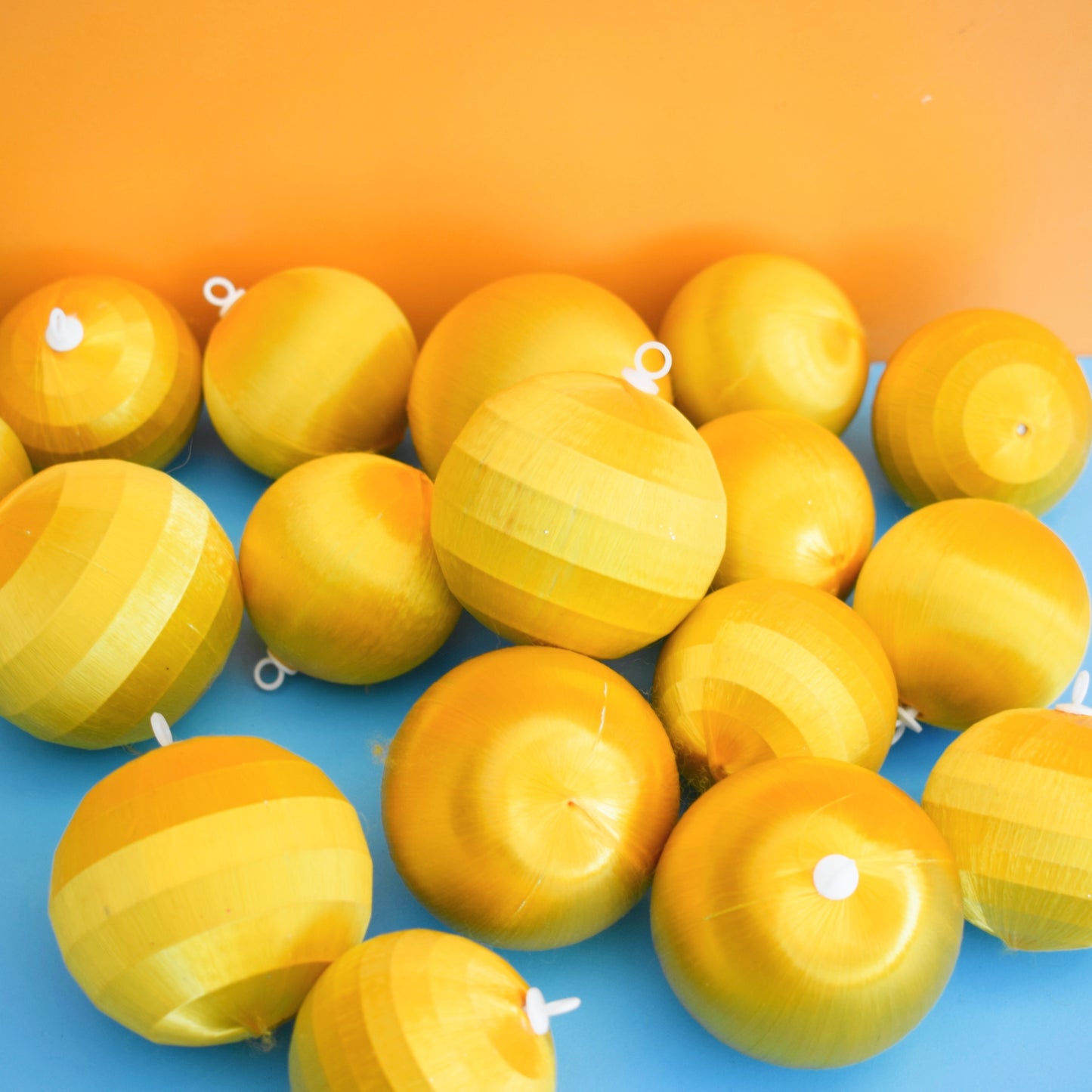 Vintage 1970s Satin Christmas Baubles- Yellow x16