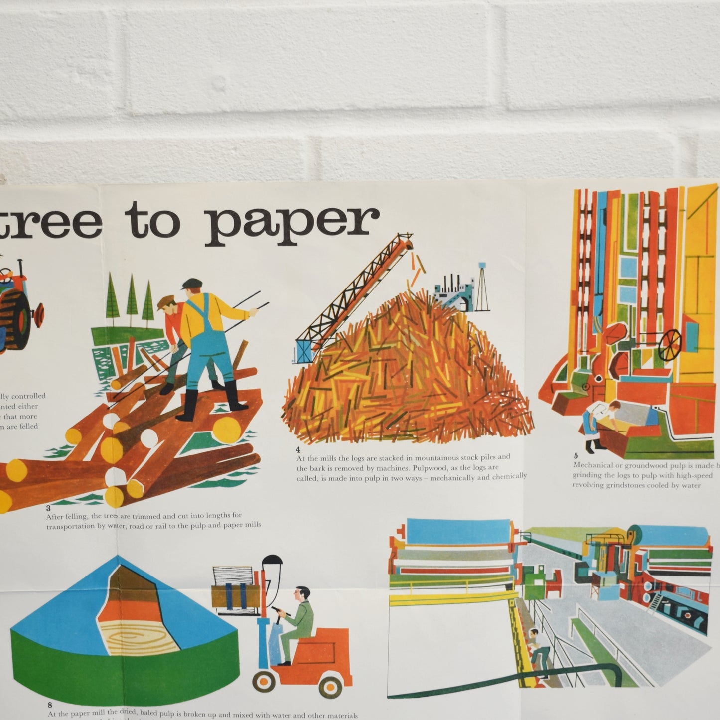 Vintage 1960s Large Graphic Poster - From Tree To Paper