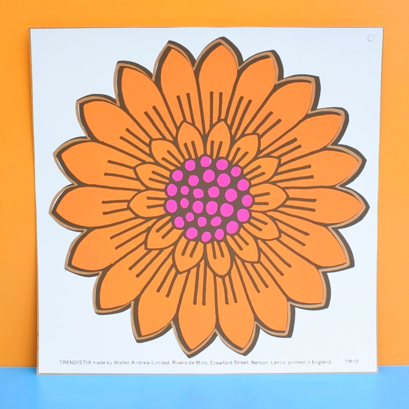 Vintage 1970s Sticker - by Jan Pienkowski - Large Flower Design, Orange
