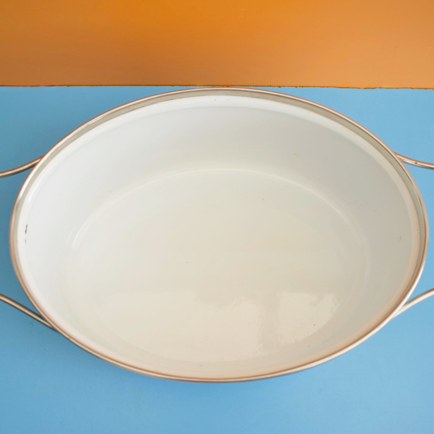 Vintage 1960s Enamel Casserole - Siltal Italy - Yellow & Brown Design