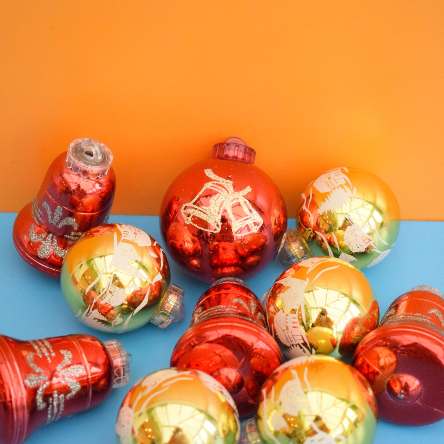 Vintage 1980s Shatterproof Christmas Baubles Mixed x10