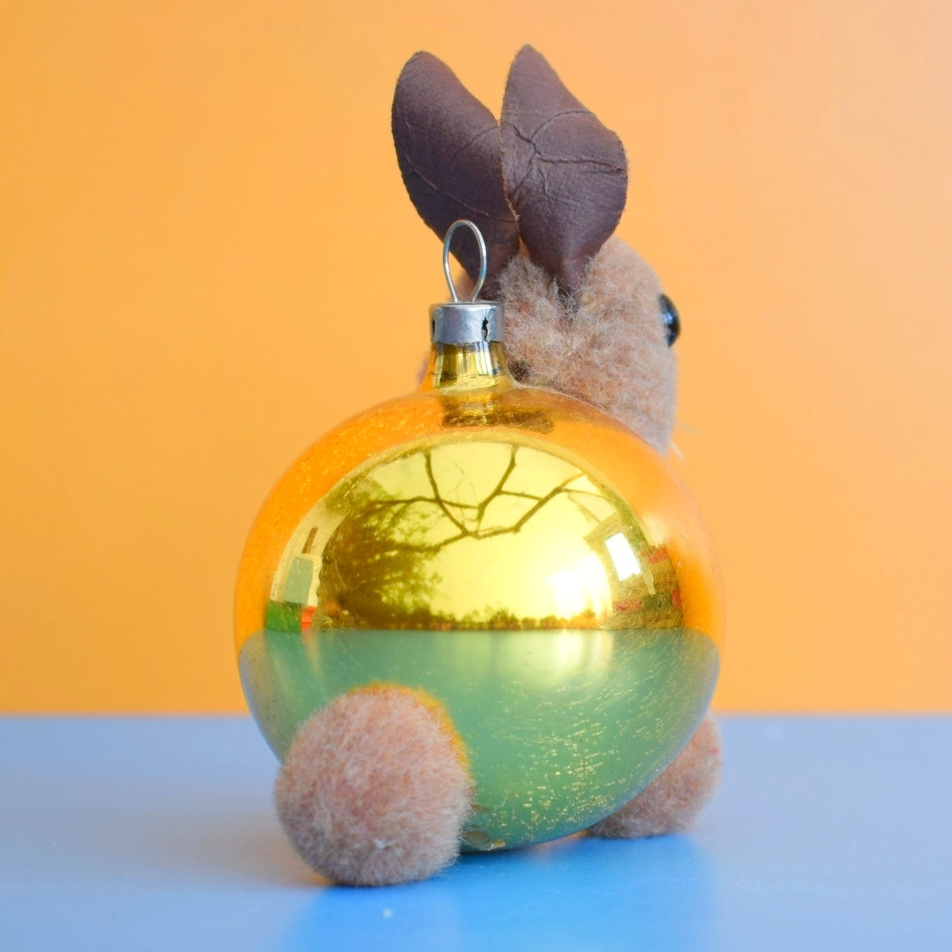 Vintage 1960s Glass Special Christmas Bauble Pom Pom Rabbit / Bunny