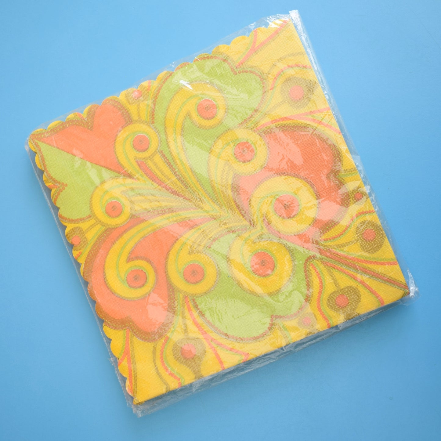 Vintage 1960s Paper Napkins - Gold, Orange, Yellow, Green Swirl Design