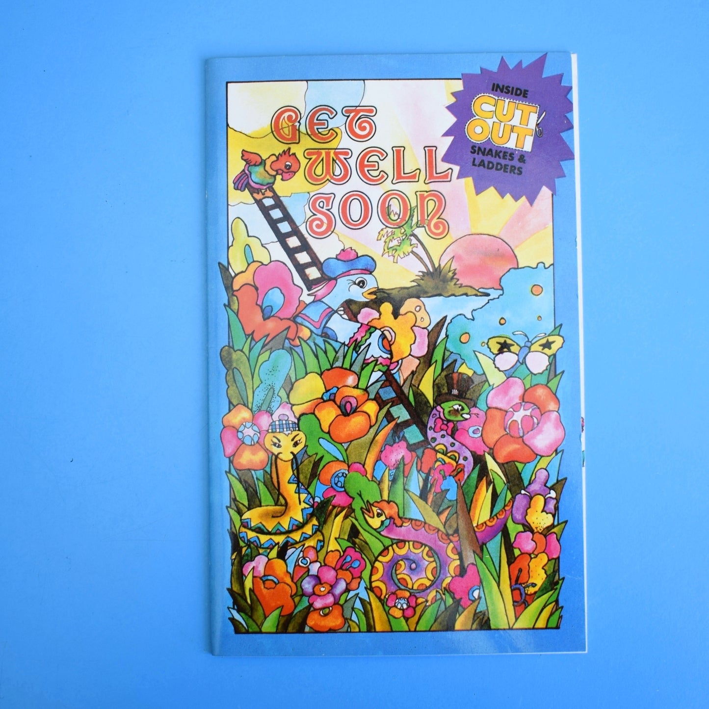 Vintage 1970s Greeting Card - Cut Out - Get Well Soon- Snakes & Ladders