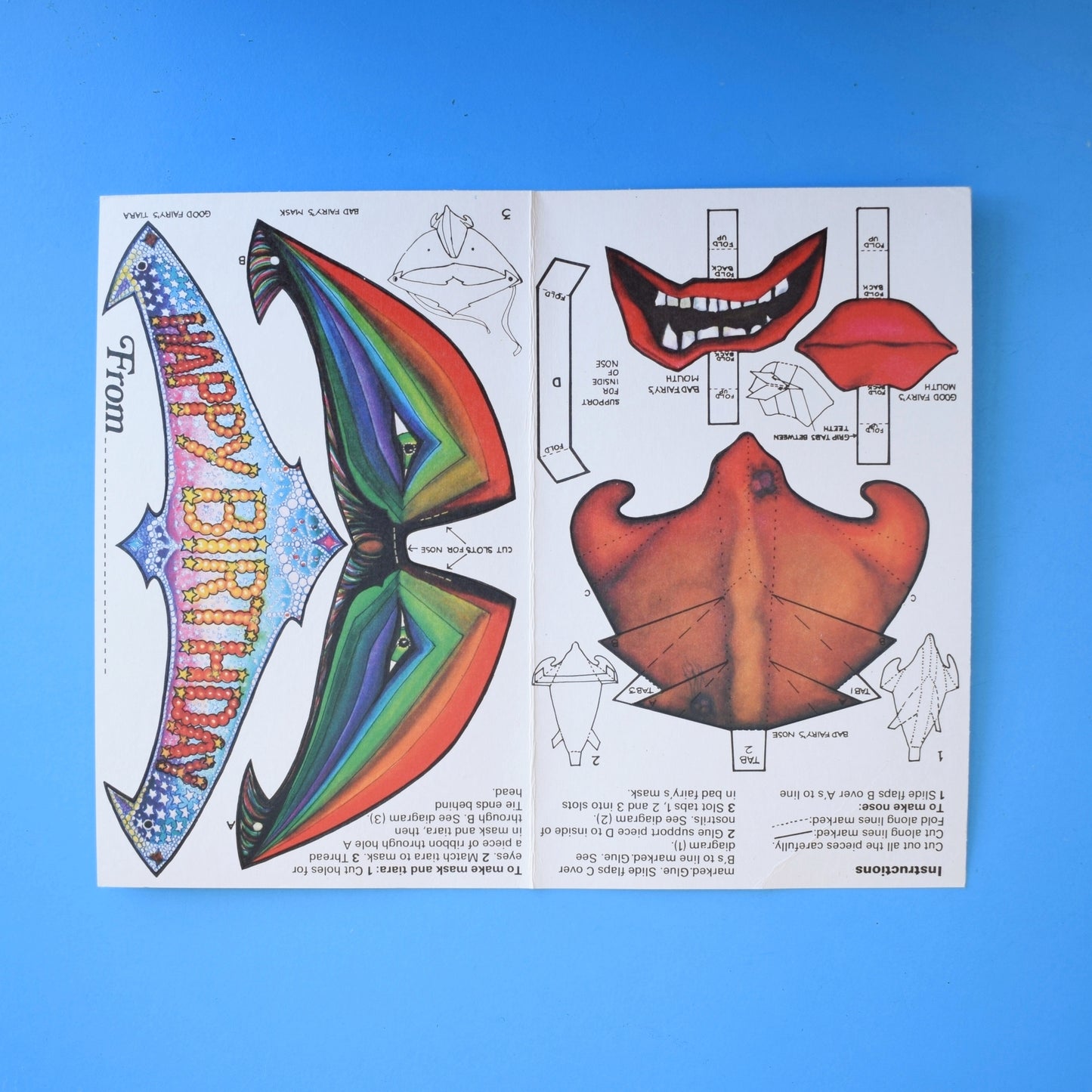 Vintage 1970s Greeting Card - Cut Out - Happy Birthday Fairy Masks