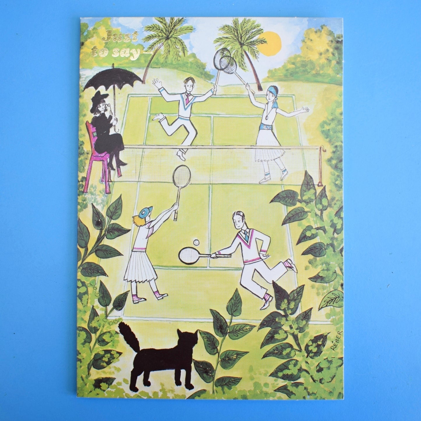 Vintage 1970s Greeting Card - by Liz Reber - Mixed Doubles - Tennis