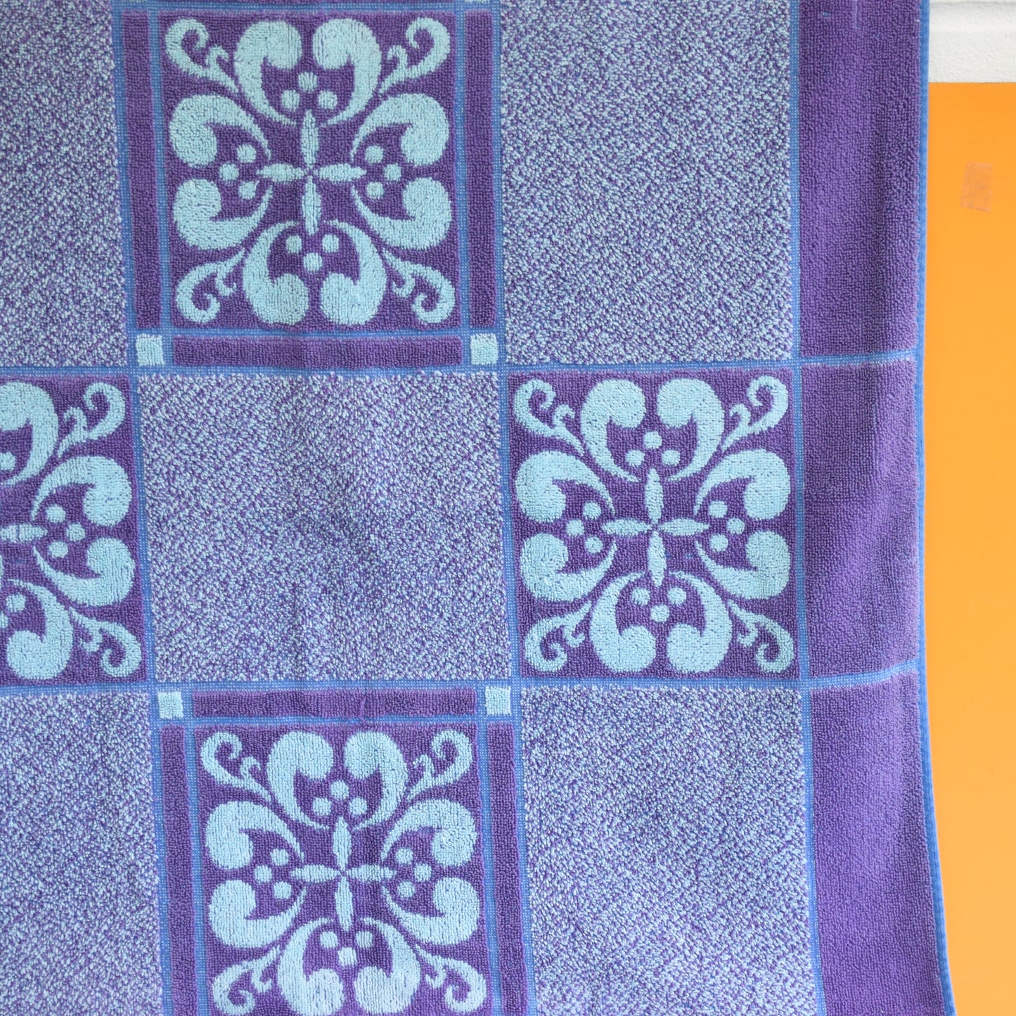 Vintage 1970s Bath Towel - Purple & Blue