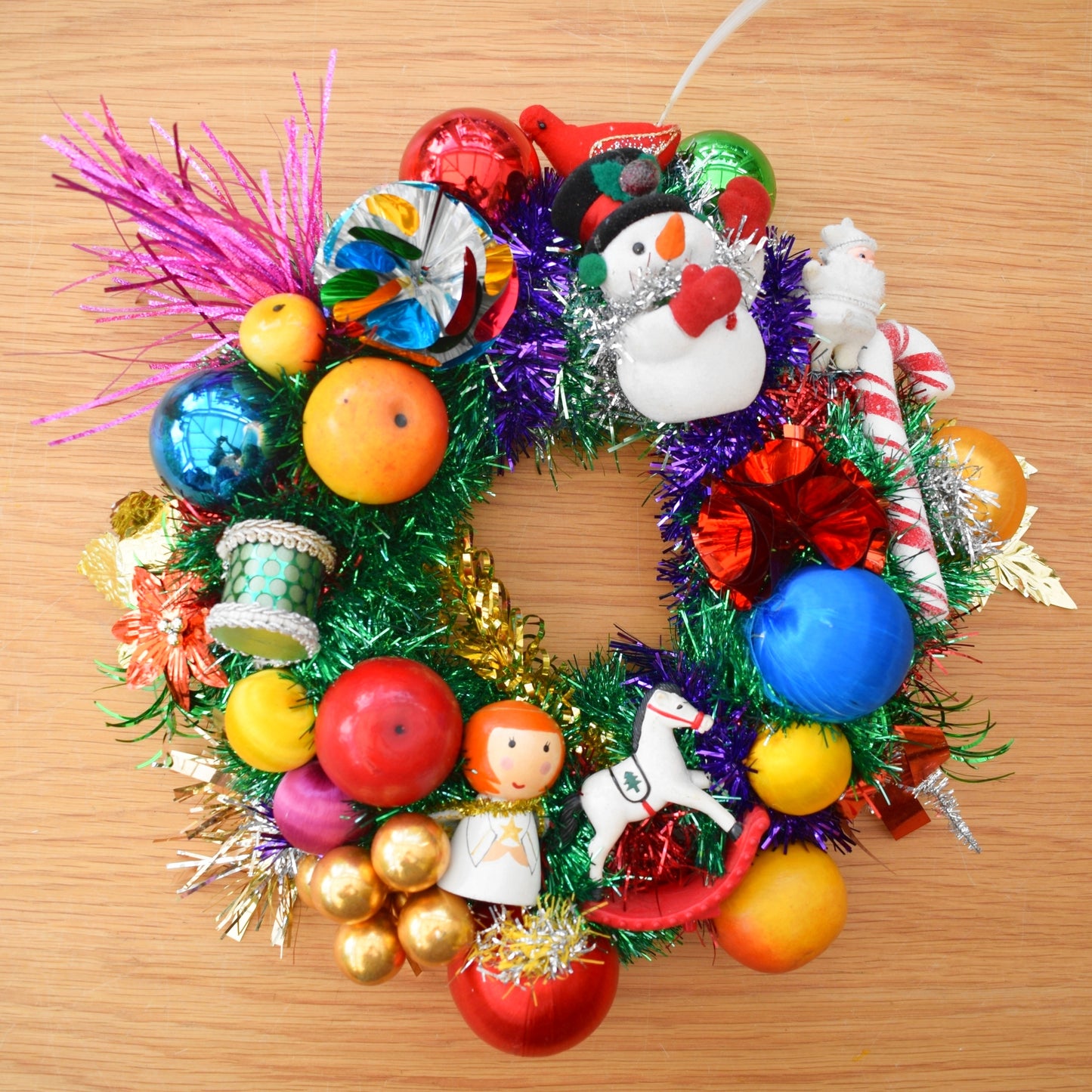 Vintage 1970s Christmas Wreath Made With Vintage Decorations