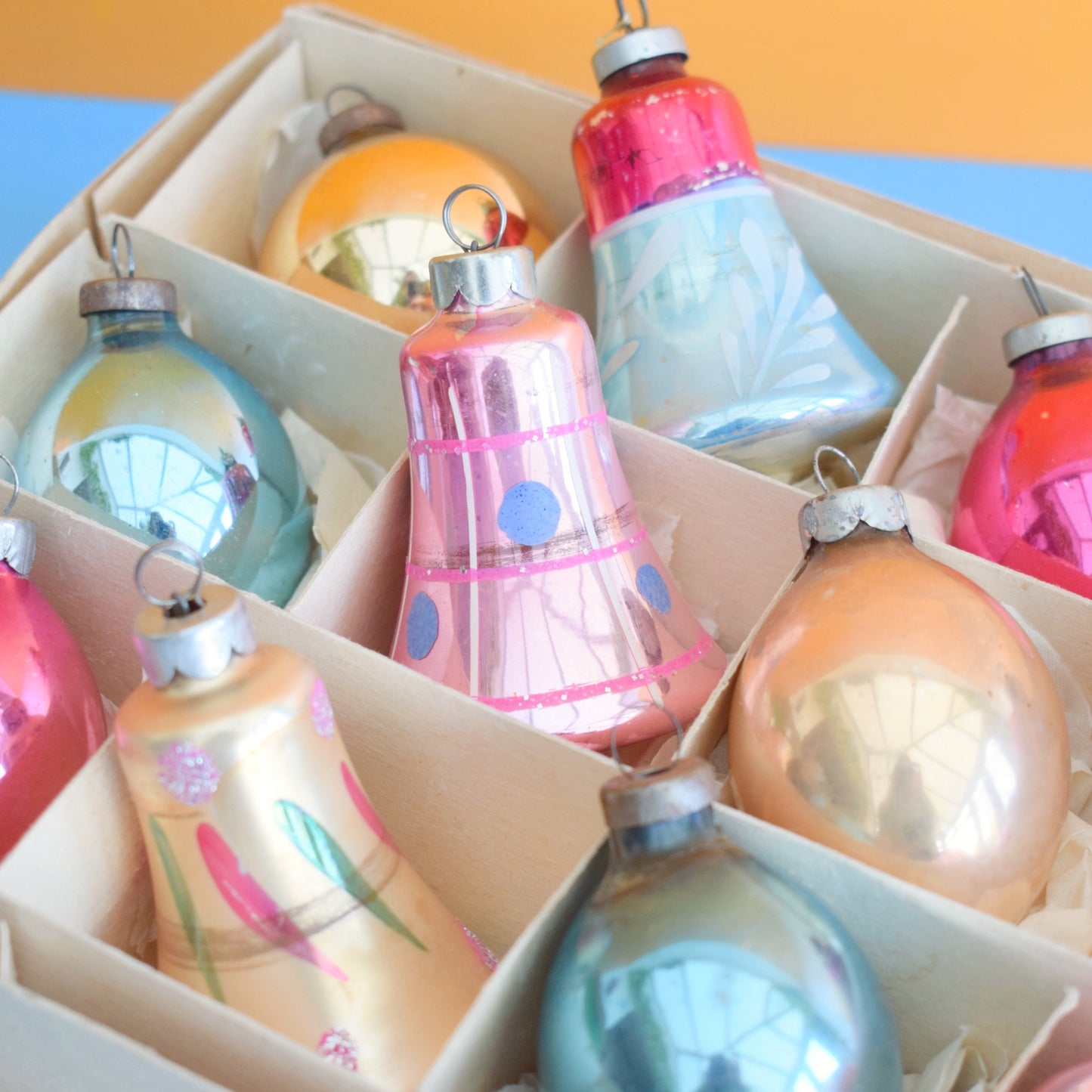 Vintage 1960s Glass Christmas Bauble Set - Boxed - Pretty Bells