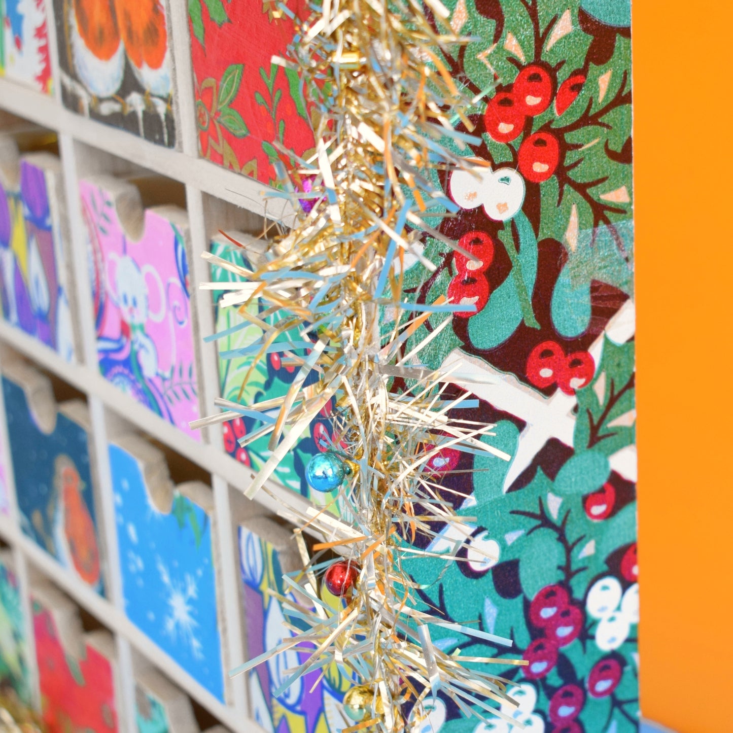 Unique Wooden Multi Drawer Filled Advent Calendar - Vintage Papers - Patchwork - Filled ..