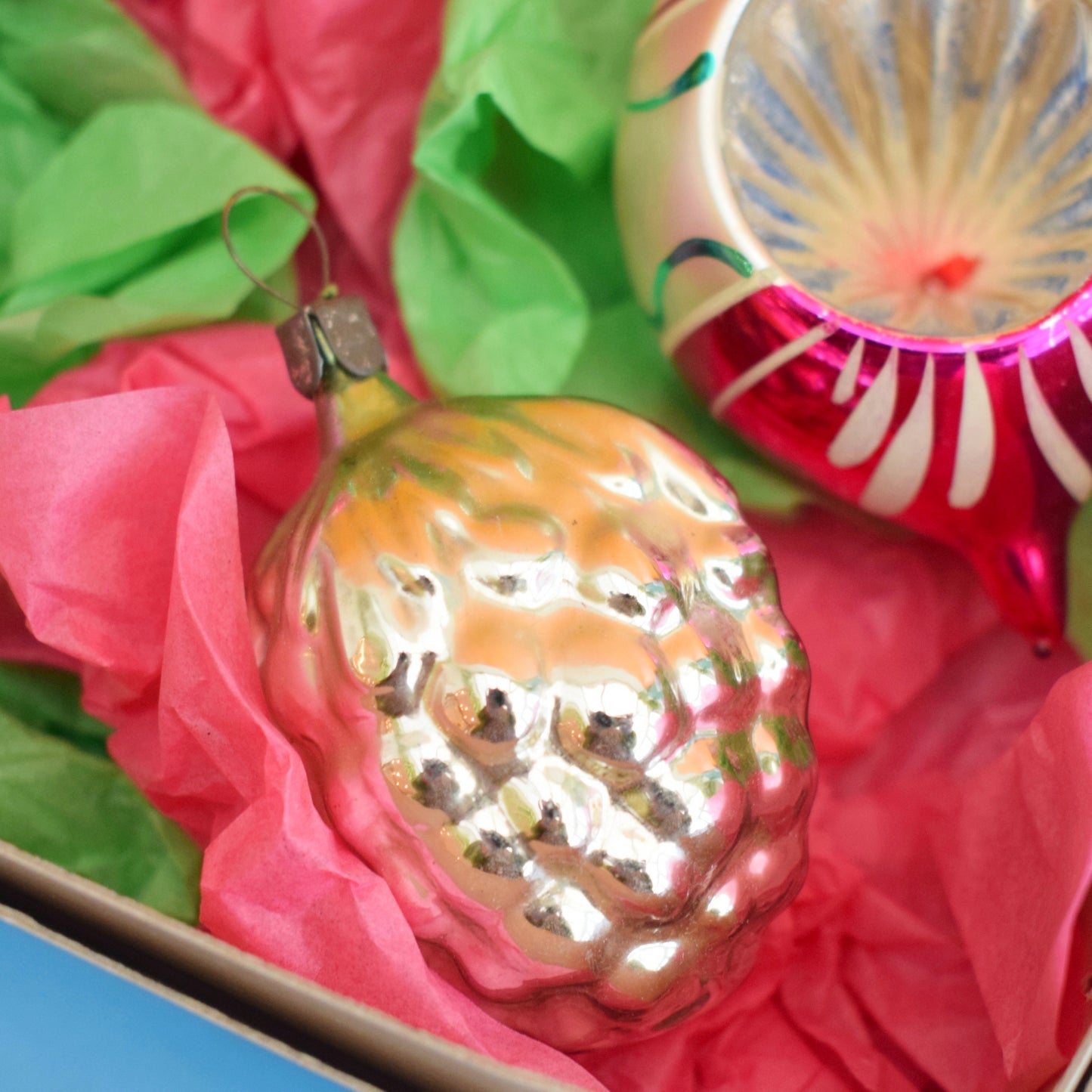 Vintage 1960s / 70s Glass Christmas Baubles - Small - Mixed Pink & Green