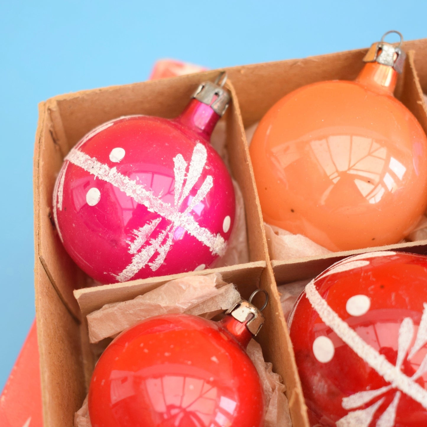 Vintage 1960/ 70s Glass Christmas Baubles - Pink, Orange & Purple