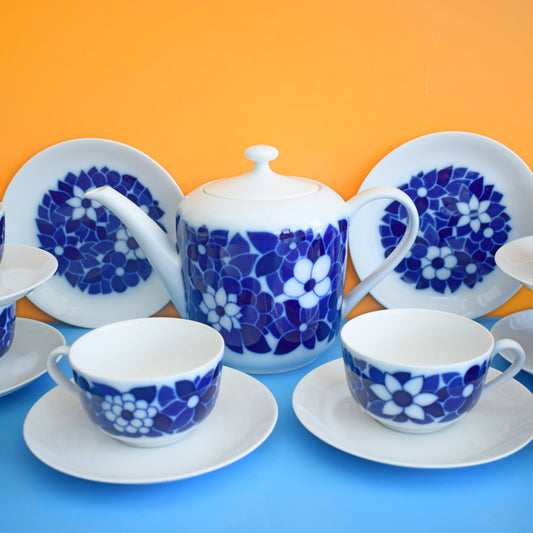 Vintage 1970s Bone China Tea Set - German- Blue Flowers