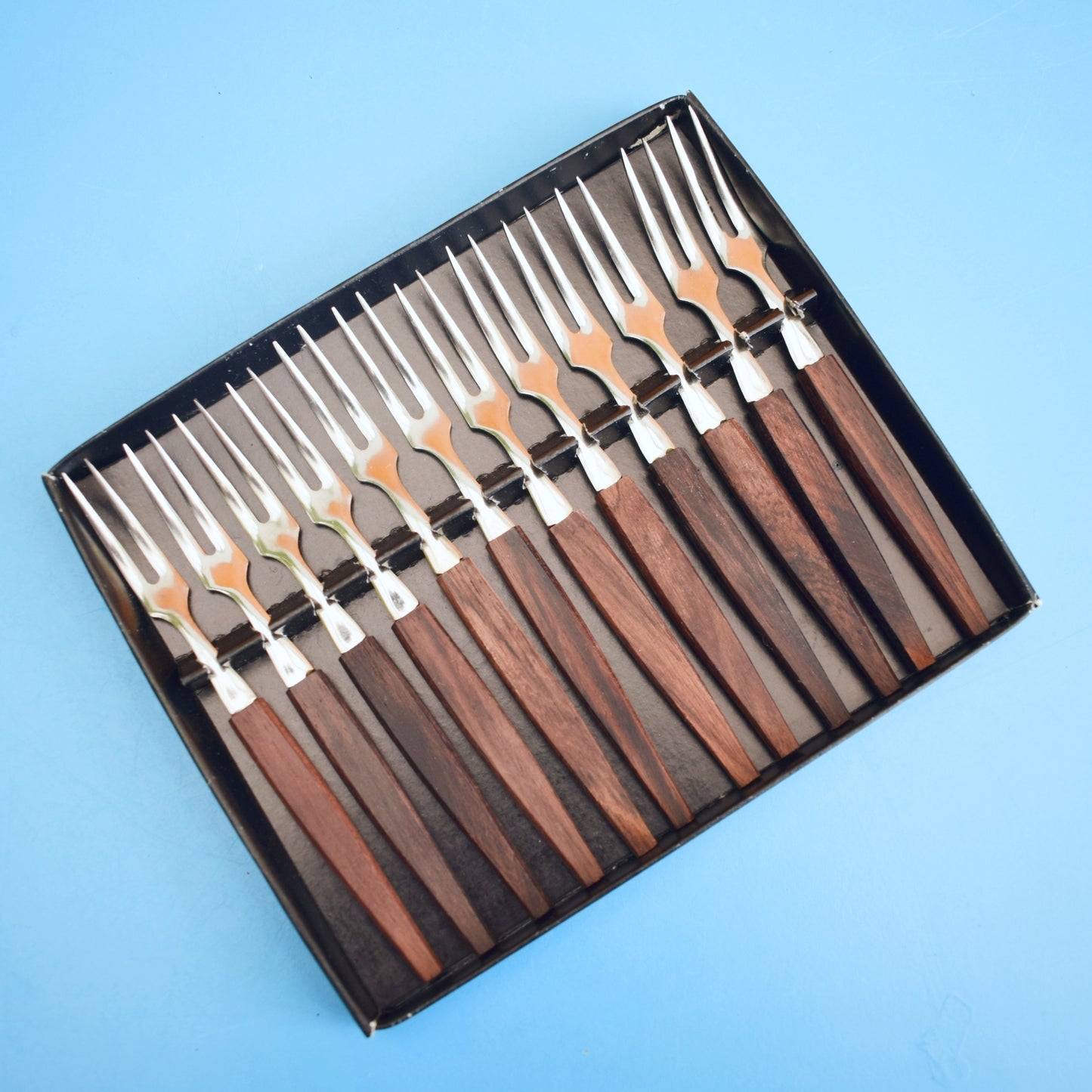 Vintage 1960s Little Forks- Unusual Wooden Handles- Boxed by Pineapple Retro