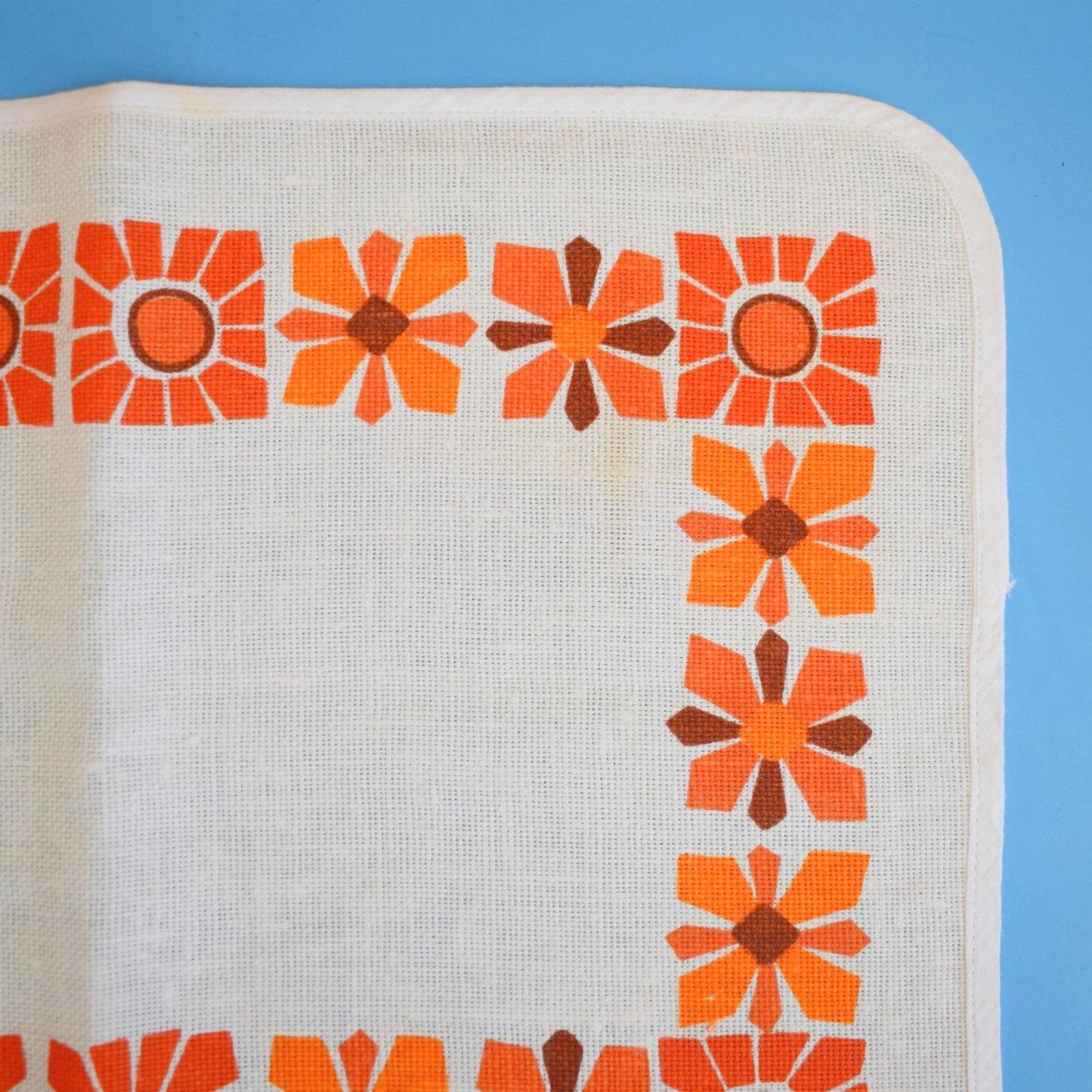 Vintage 1960s Linen Placemats x4 - Orange Flowers by Pineapple Retro