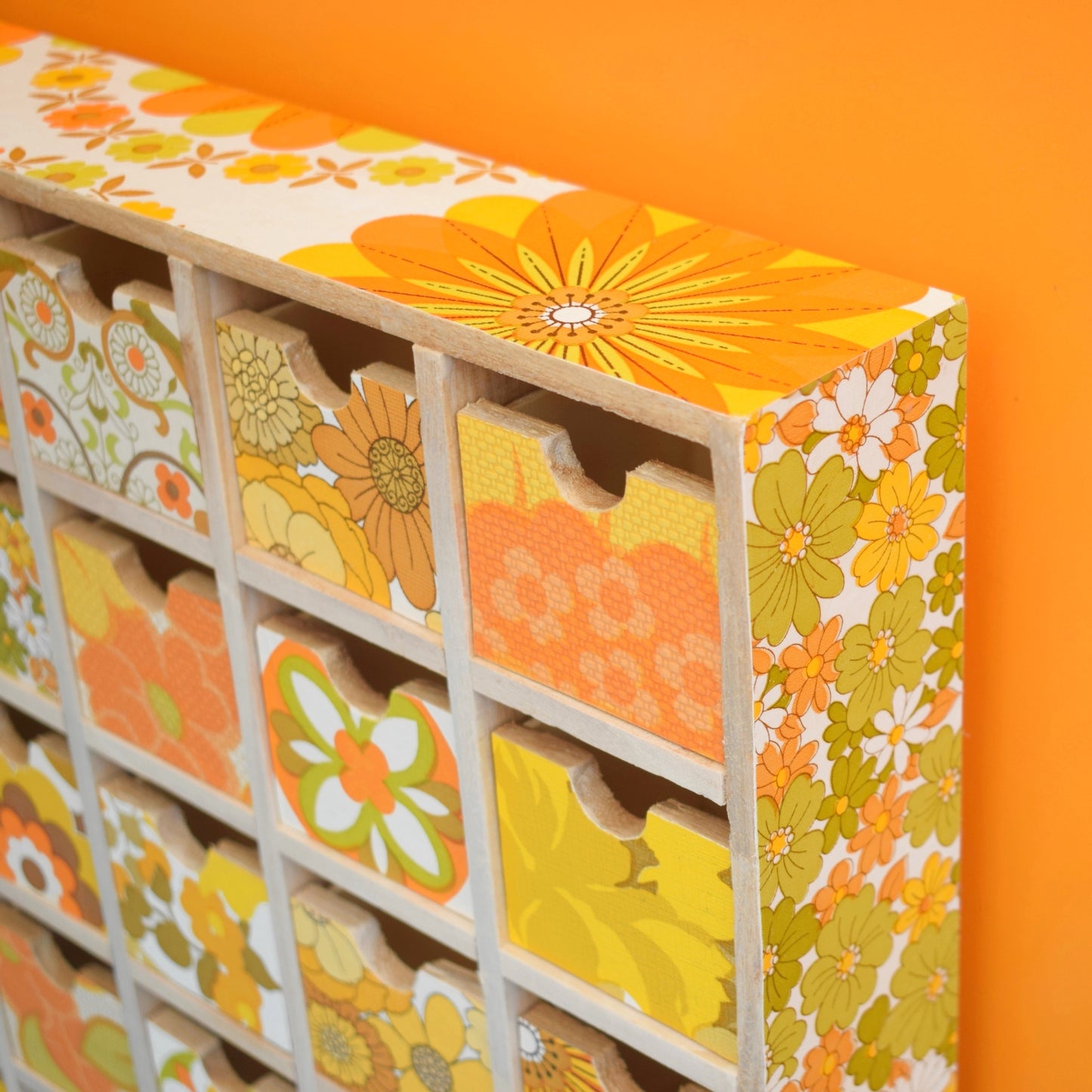 Retro Wooden Multi Drawer Unit - Vintage Wallpapers - Patchwork - Spring Yellows