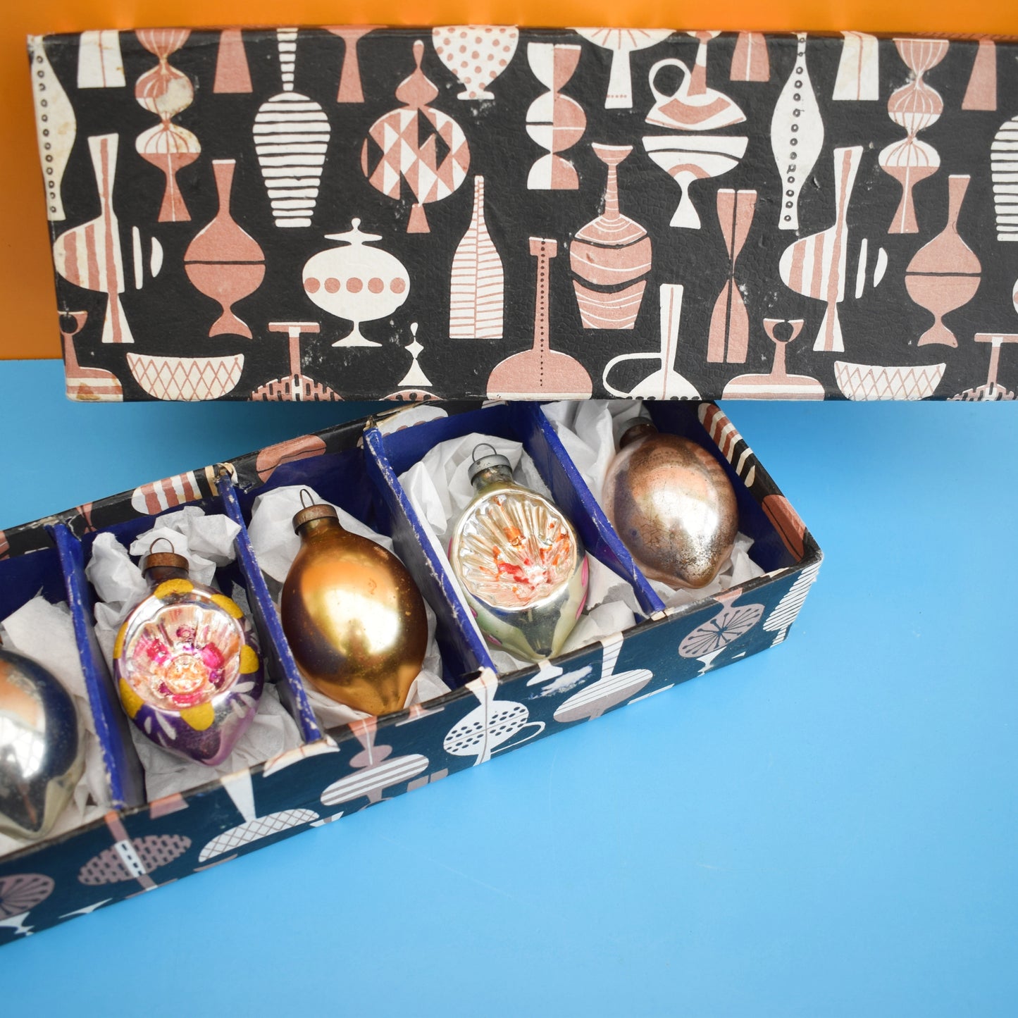 Vintage 1960s Glass Christmas Baubles- Lovely Graog Box