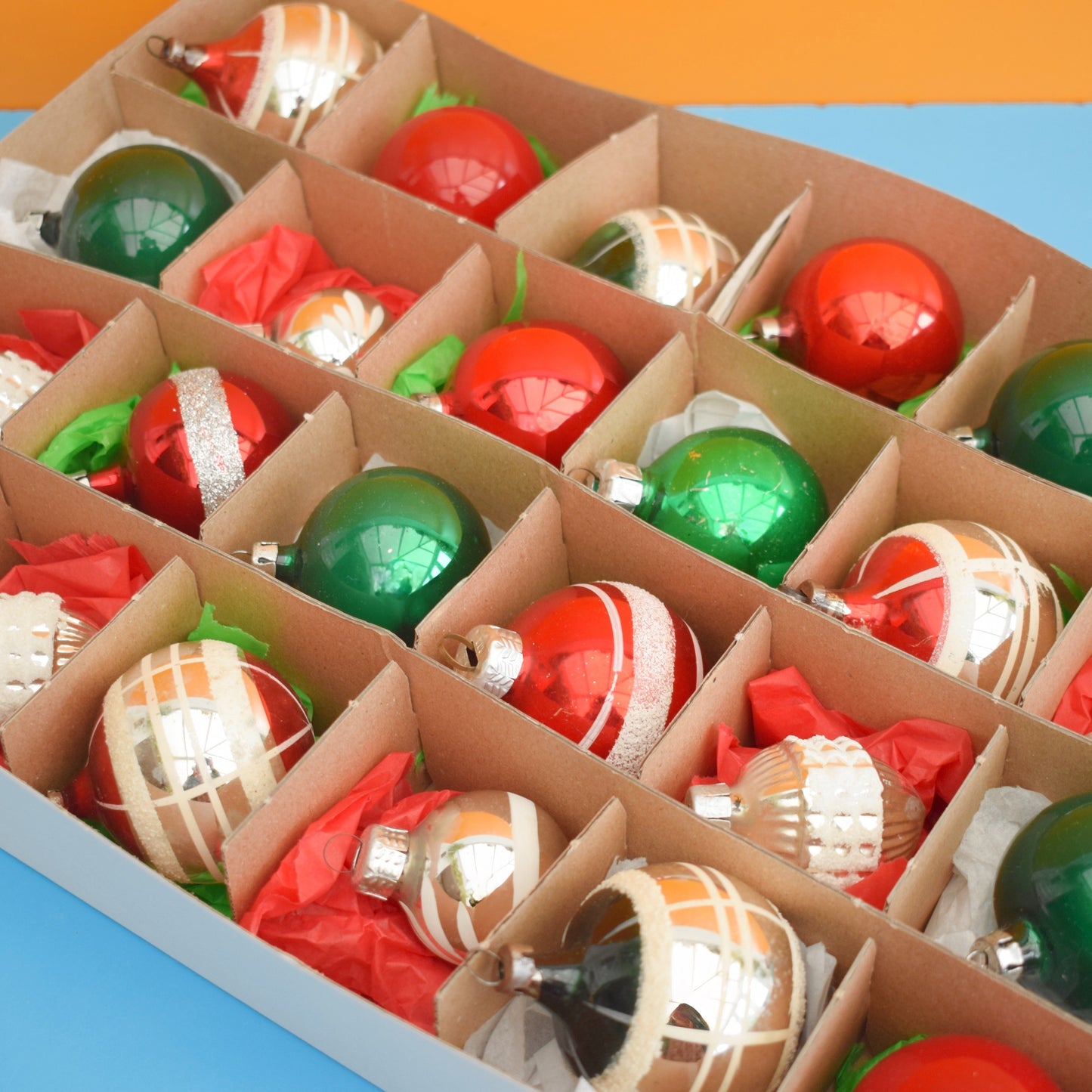Vintage 1970s Mixed Glass Christmas Baubles- Boxed x24 by Pineapple Retro