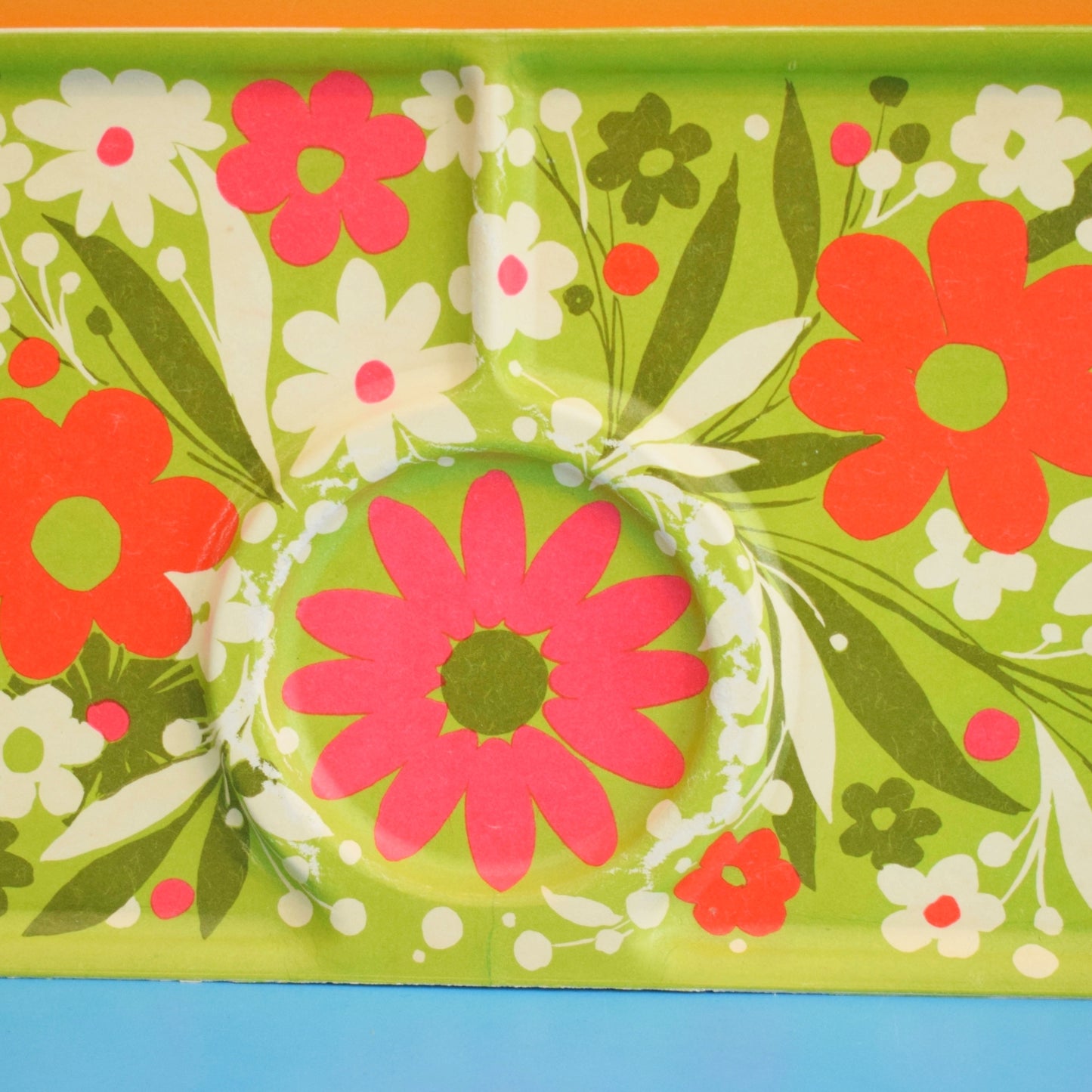 Vintage 1960s American Tray - Flower Power - Flo Pink & Lime Green by Vintage