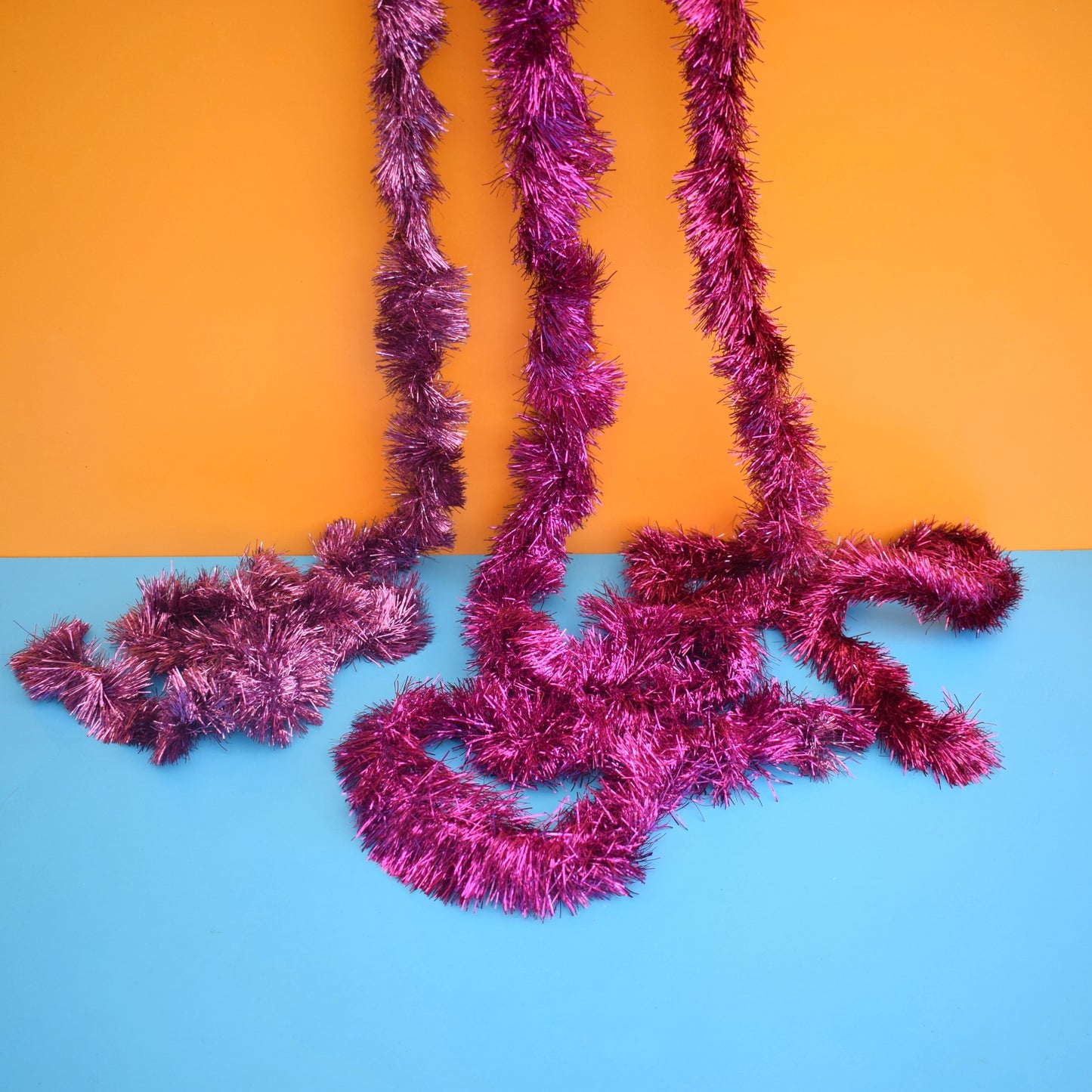Vintage 1970s Tinsel Garland Decoration - Pink / Purple by Pineapple Retro