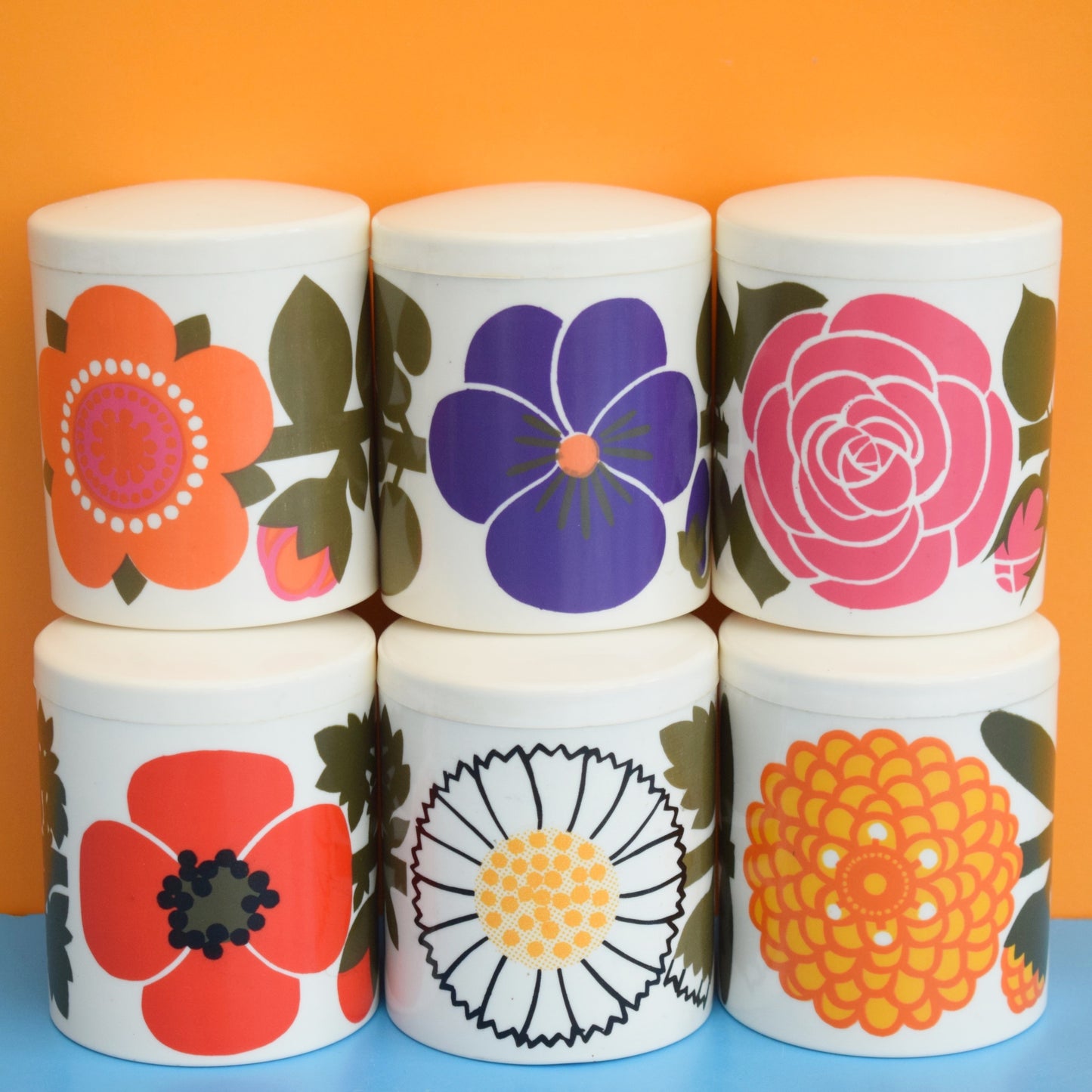 Vintage 1970s Laurids Lonborg Plastic Jars / Containers - Flower Power