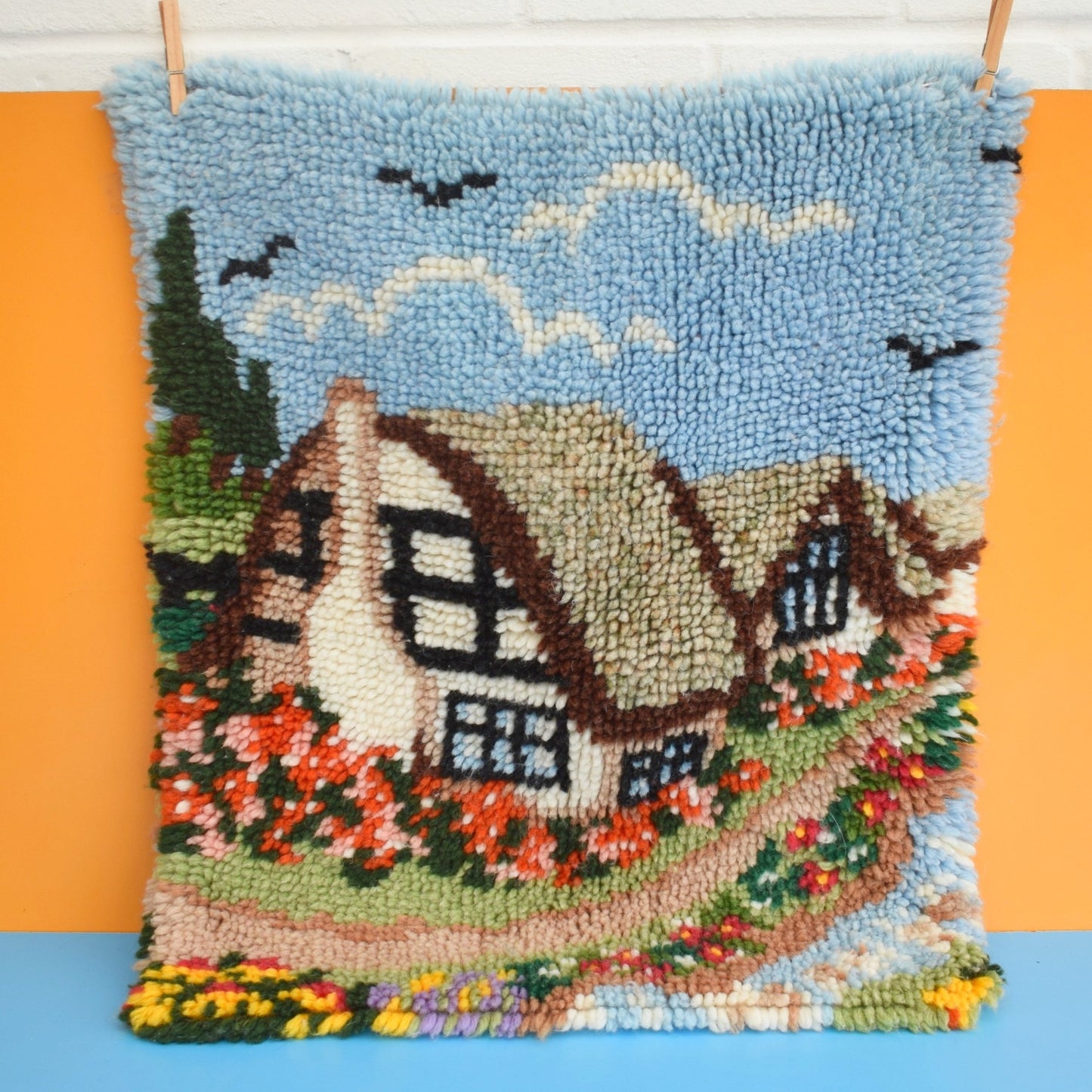 Vintage 1960s Handmade Rug - Cottage Design