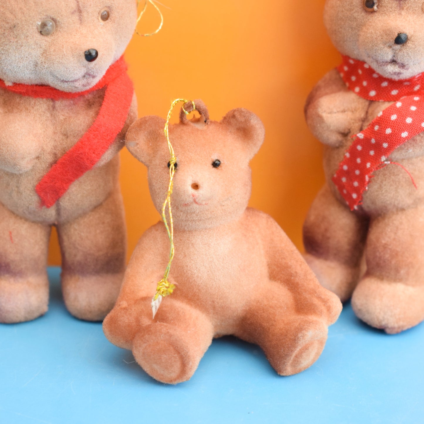 Vintage 1970s Flocked Kitsch Christmas Bears