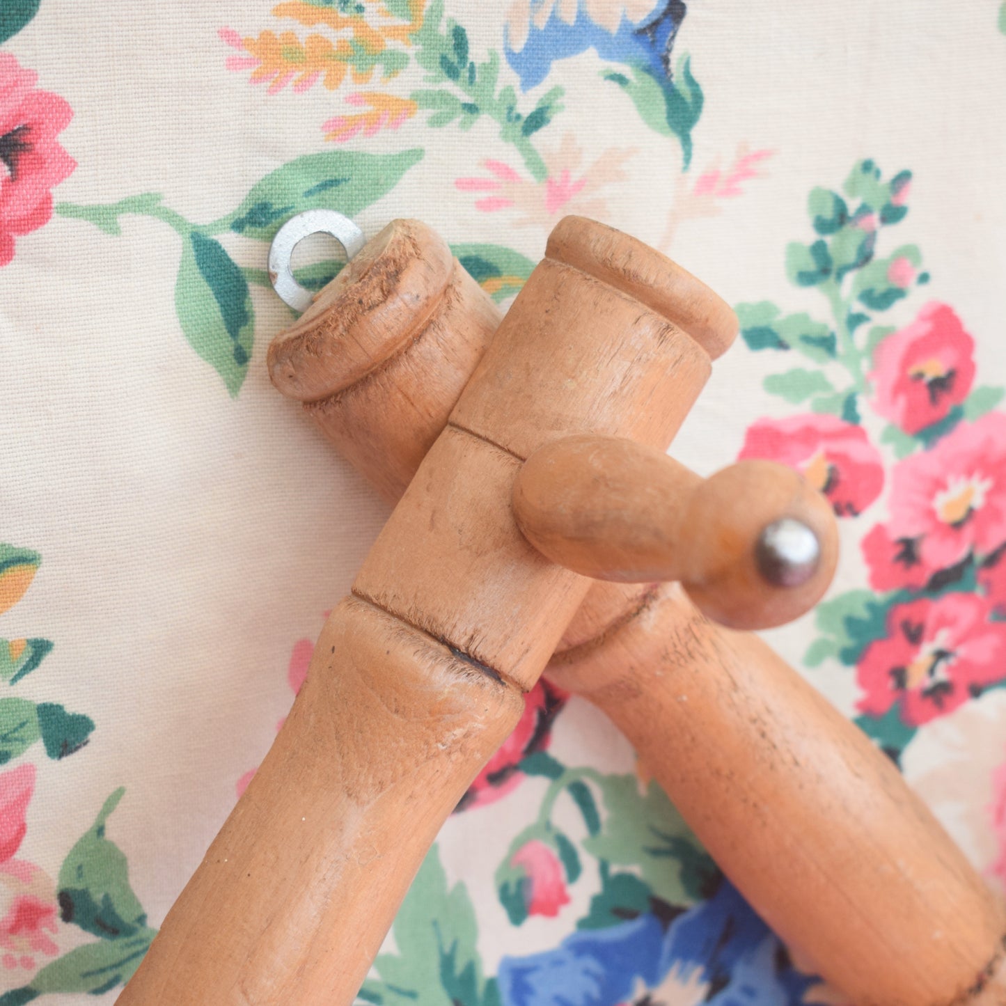 Vintage 1950s Wooden Expanding Wall Coat Hooks - Bamboo Effect