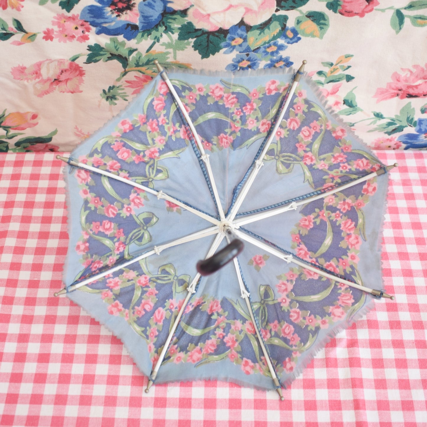 Vintage 1950s Small Dolls Umbrella/ Parasol - Floral by Pineapple Retro