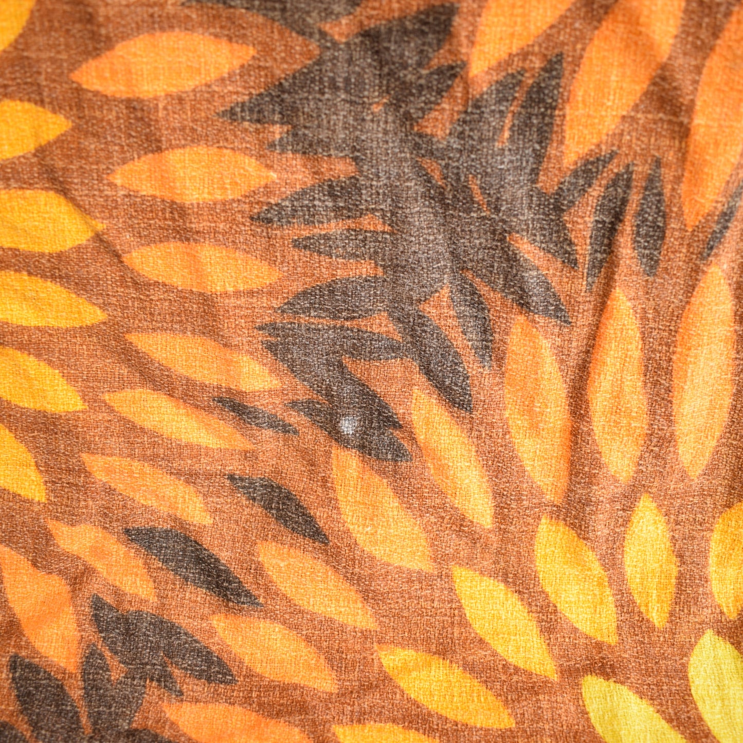 Vintage 1960s Barkcloth Fabric - Orange & Brown Flower