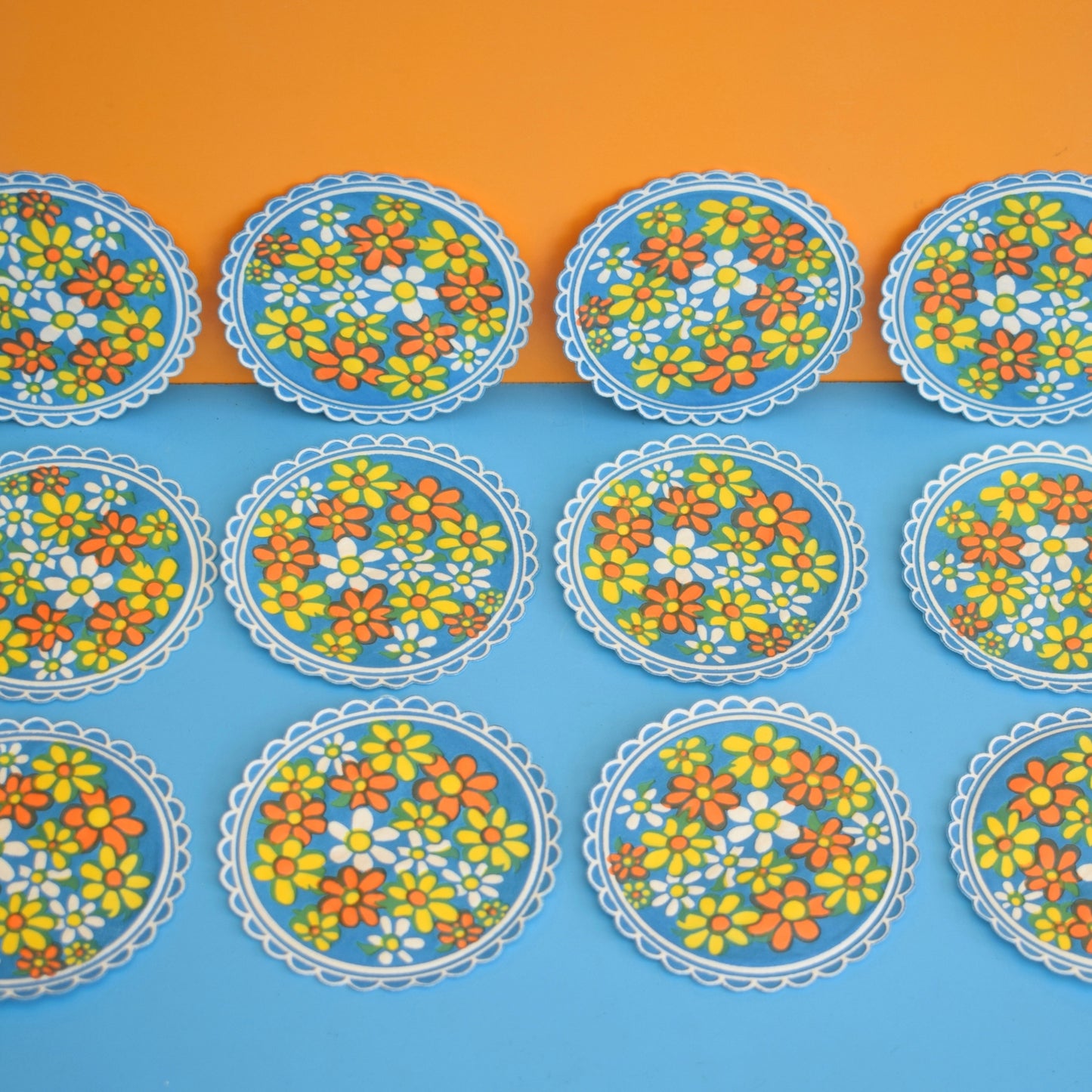 Vintage 1960s Kitsch Paper Coasters - Flower Power x12 by Vintage