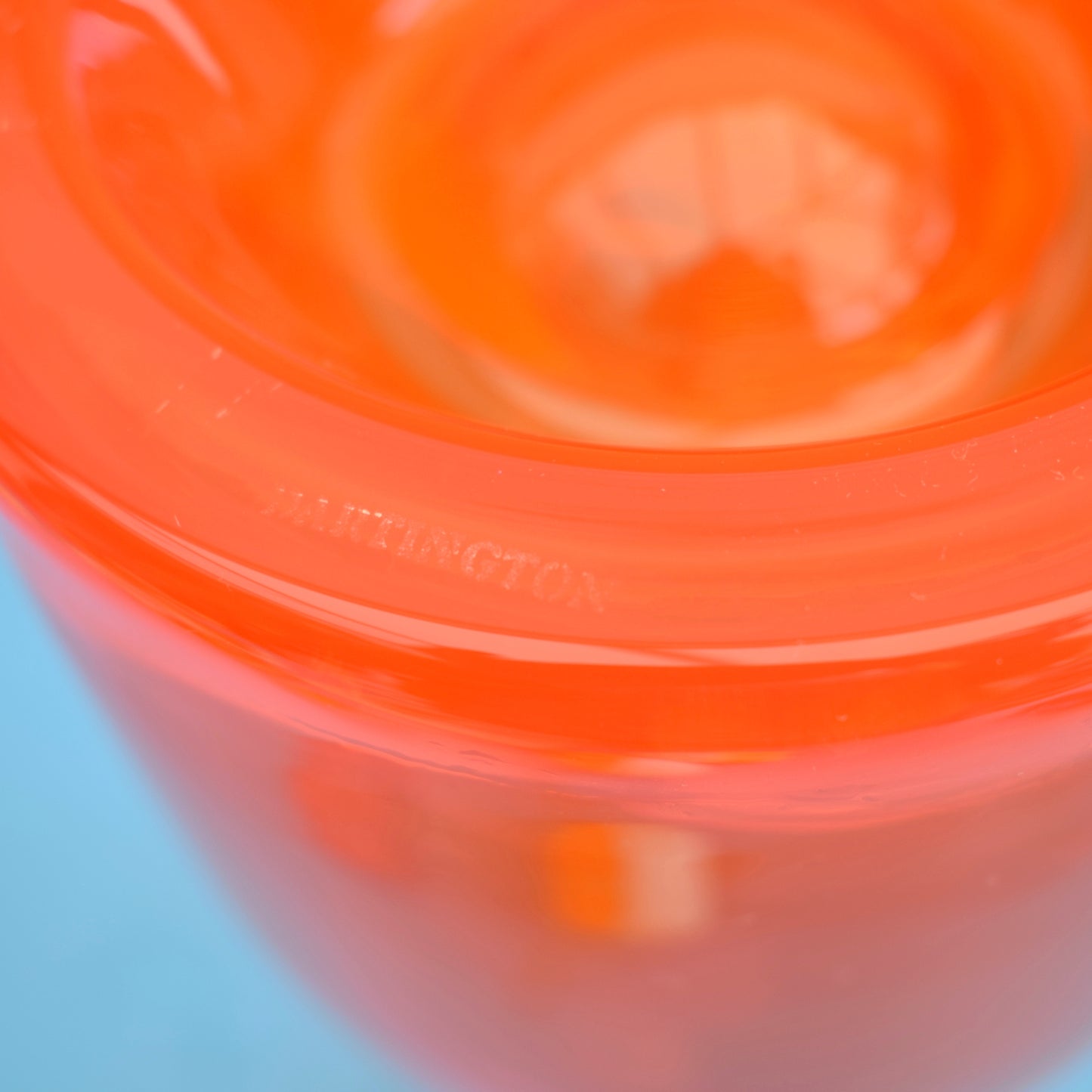 Vintage 1970s Dartington Flower Glass Bottle Vase - Orange .